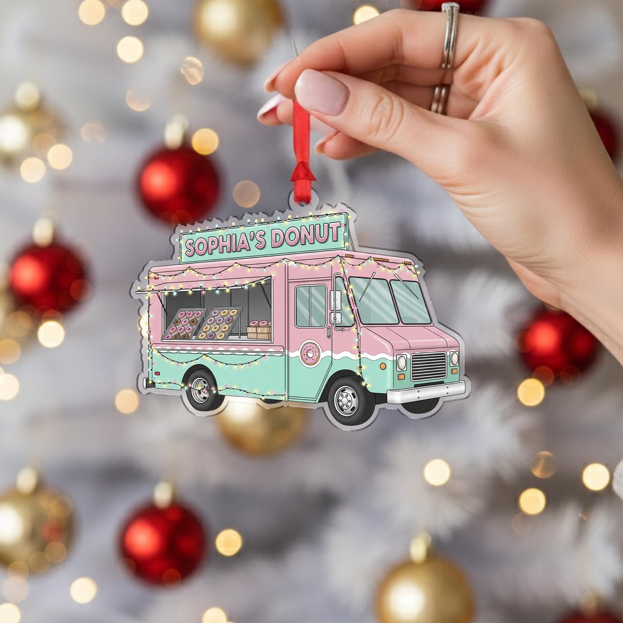 Personalized Donut Truck Christmas Ornament: Custom Bakery Gift