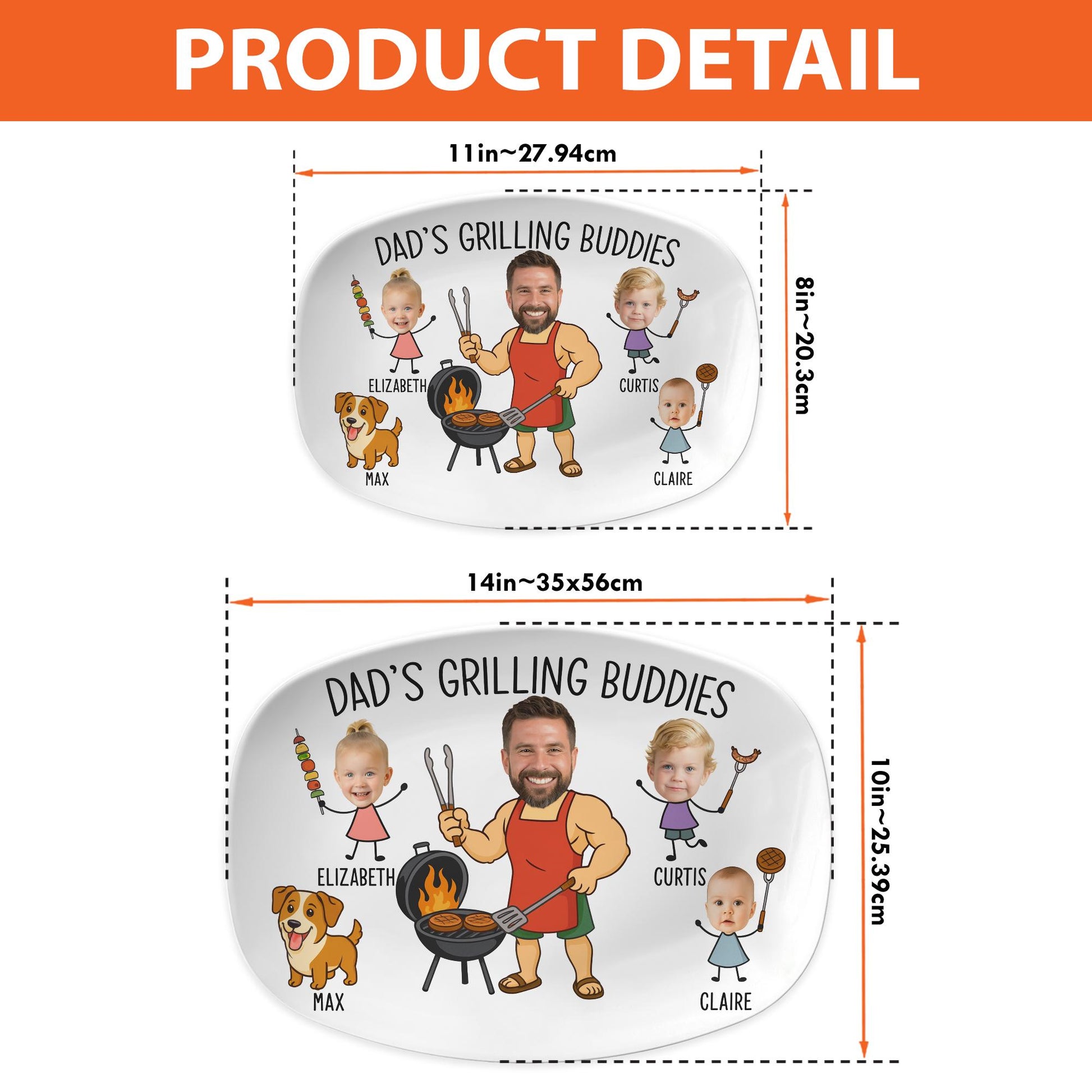 Personalized Dad's Grilling Platter with Kids and Pets - Funny Family Decor