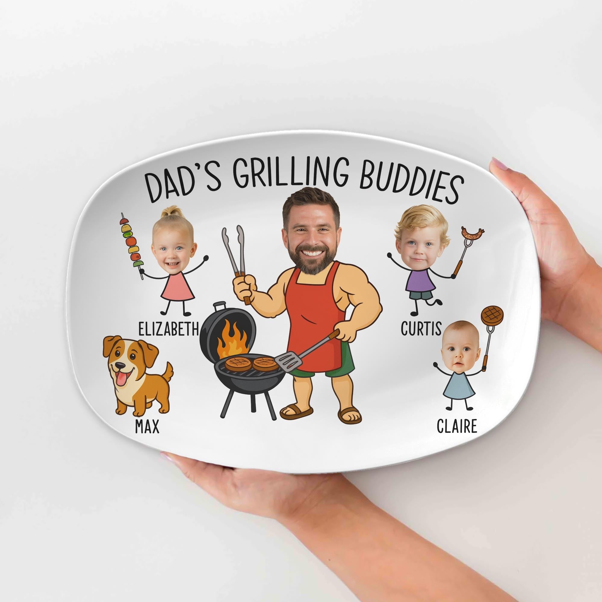 Personalized Dad's Grilling Platter with Kids and Pets - Funny Family Decor
