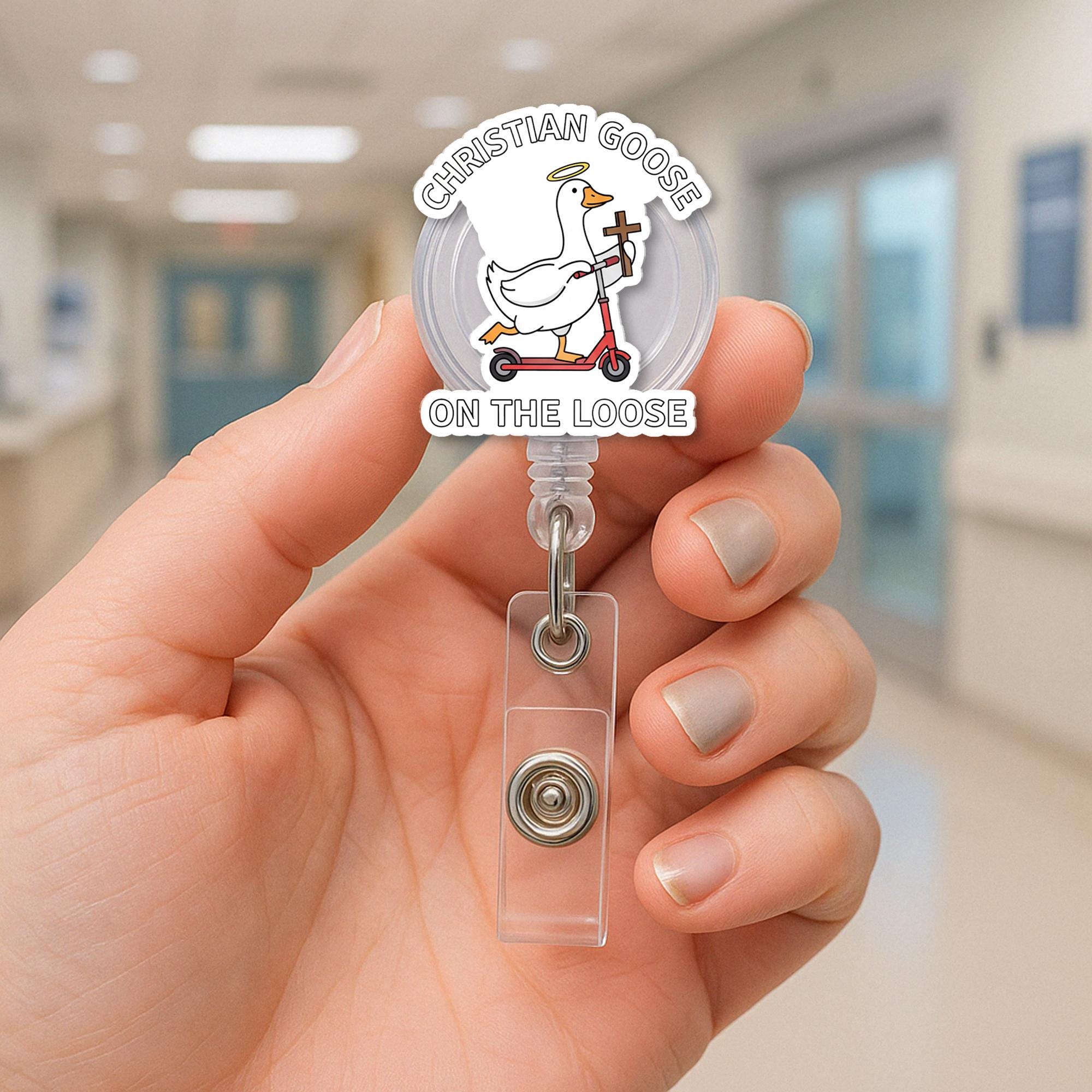 Funny Goose Badge Reel • Cute Goose ID Holder • Nurse Teacher Office Badge Clip Gift