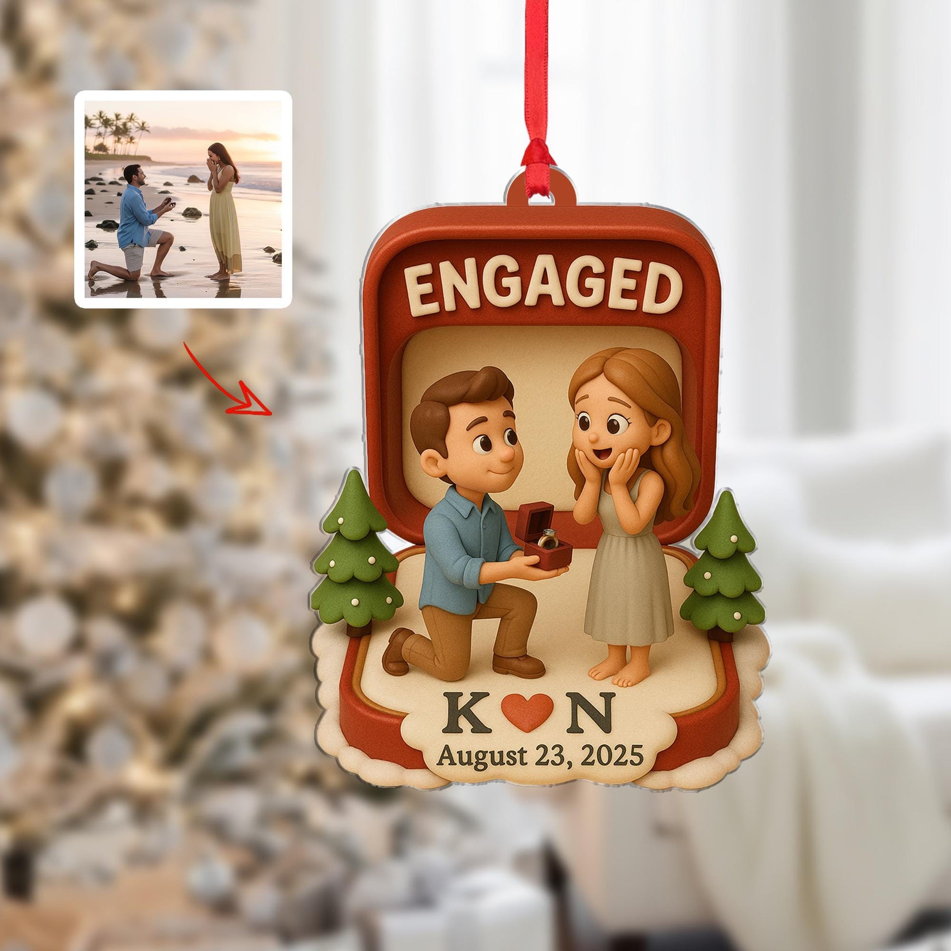 Personalized Engagement Ornament • Custom Proposal Ornament with Couple Illustration • Engaged Christmas Keepsake Gift 2025
