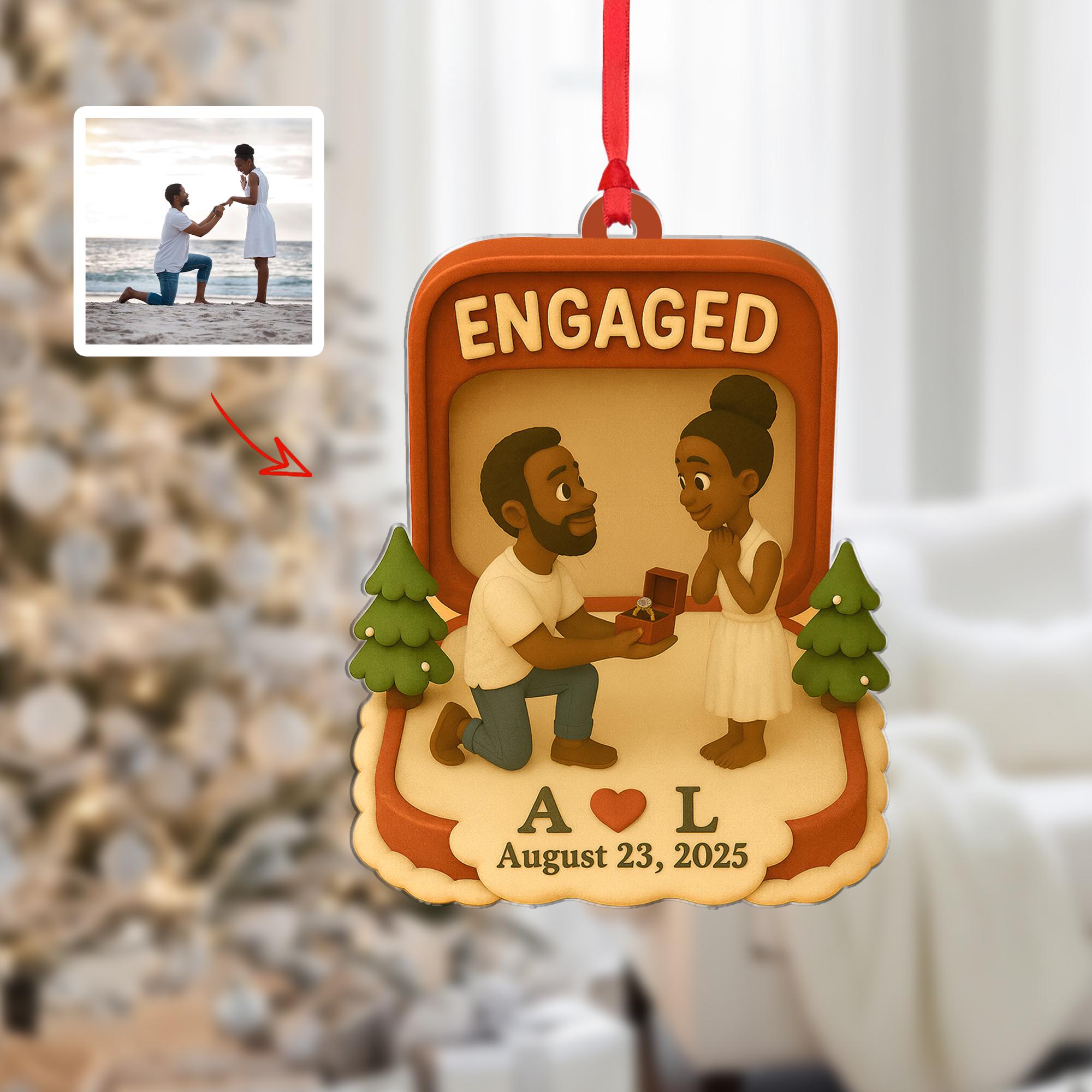 Personalized Engagement Ornament • Custom Proposal Ornament with Couple Illustration • Engaged Christmas Keepsake Gift 2025