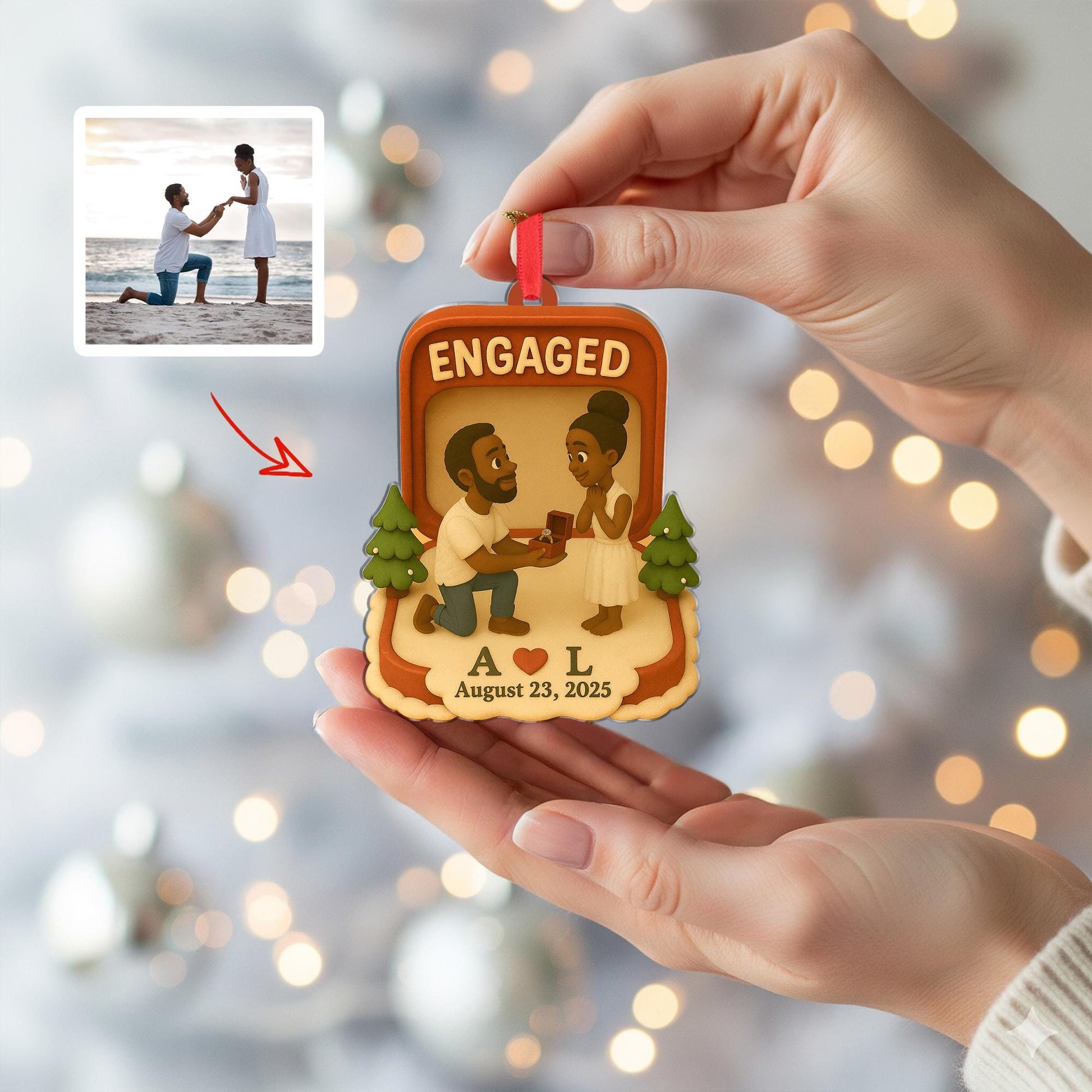 Personalized Engagement Ornament • Custom Proposal Ornament with Couple Illustration • Engaged Christmas Keepsake Gift 2025