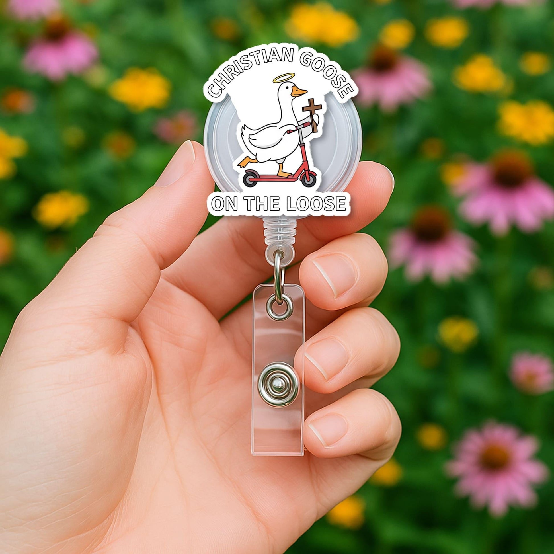 Funny Goose Badge Reel • Cute Goose ID Holder • Nurse Teacher Office Badge Clip Gift