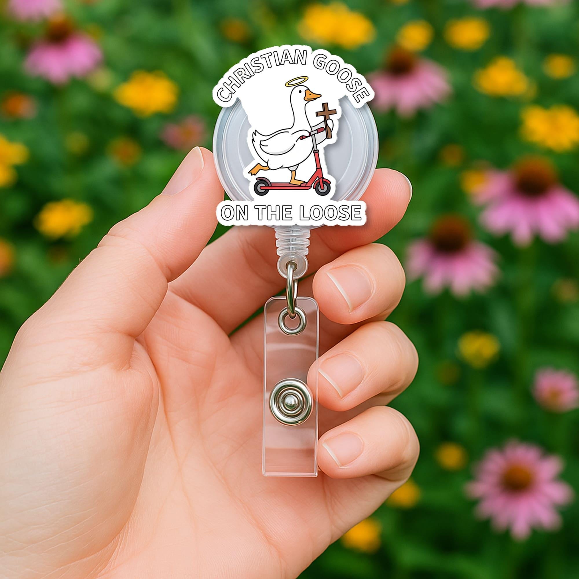 Funny Goose Badge Reel • Cute Goose ID Holder • Nurse Teacher Office Badge Clip Gift