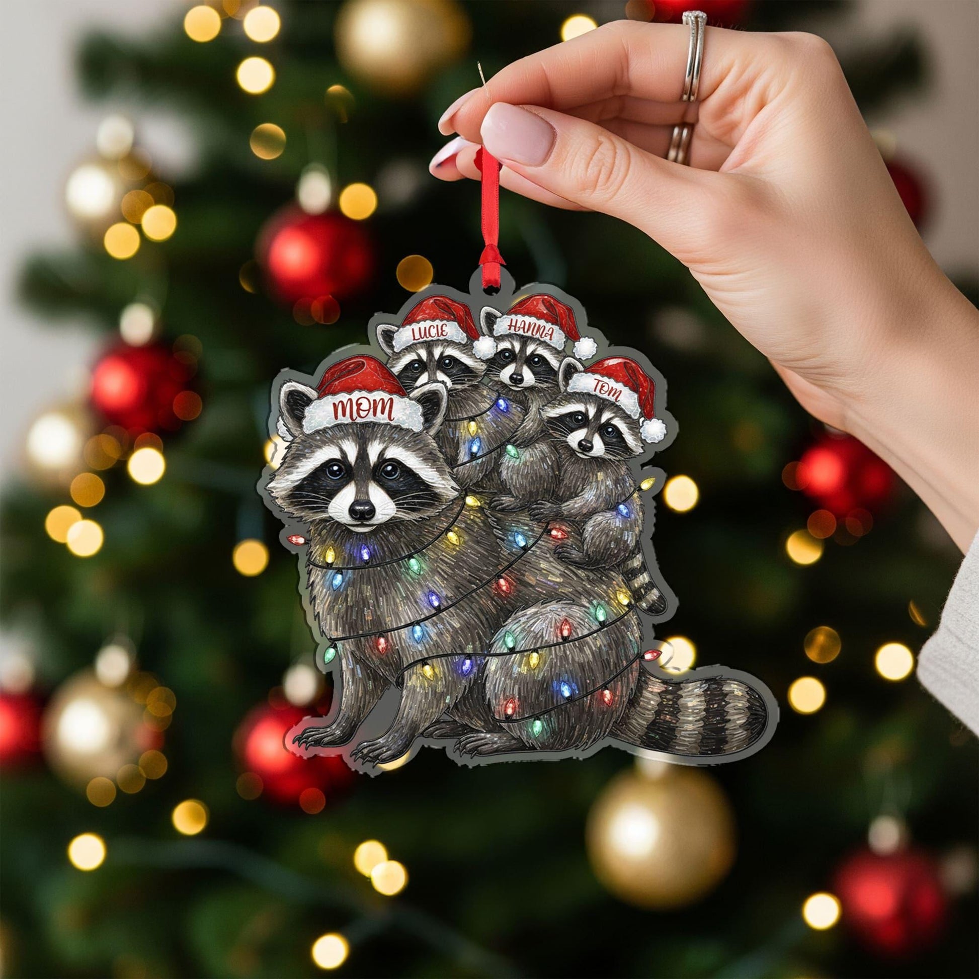 Personalized Raccoon Family Ornament: Rustic Christmas Tree Decor