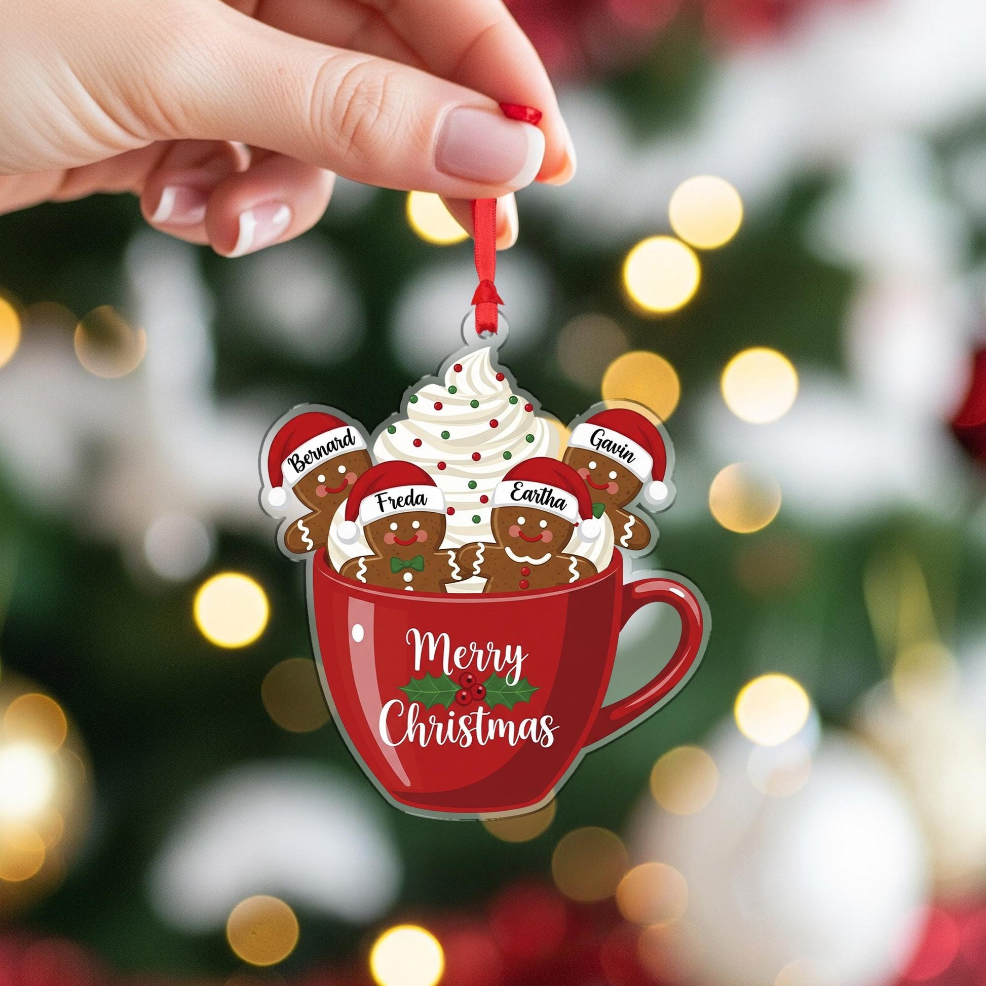 Personalized Gingerbread Family Ornament: Custom Cup Christmas Ornament
