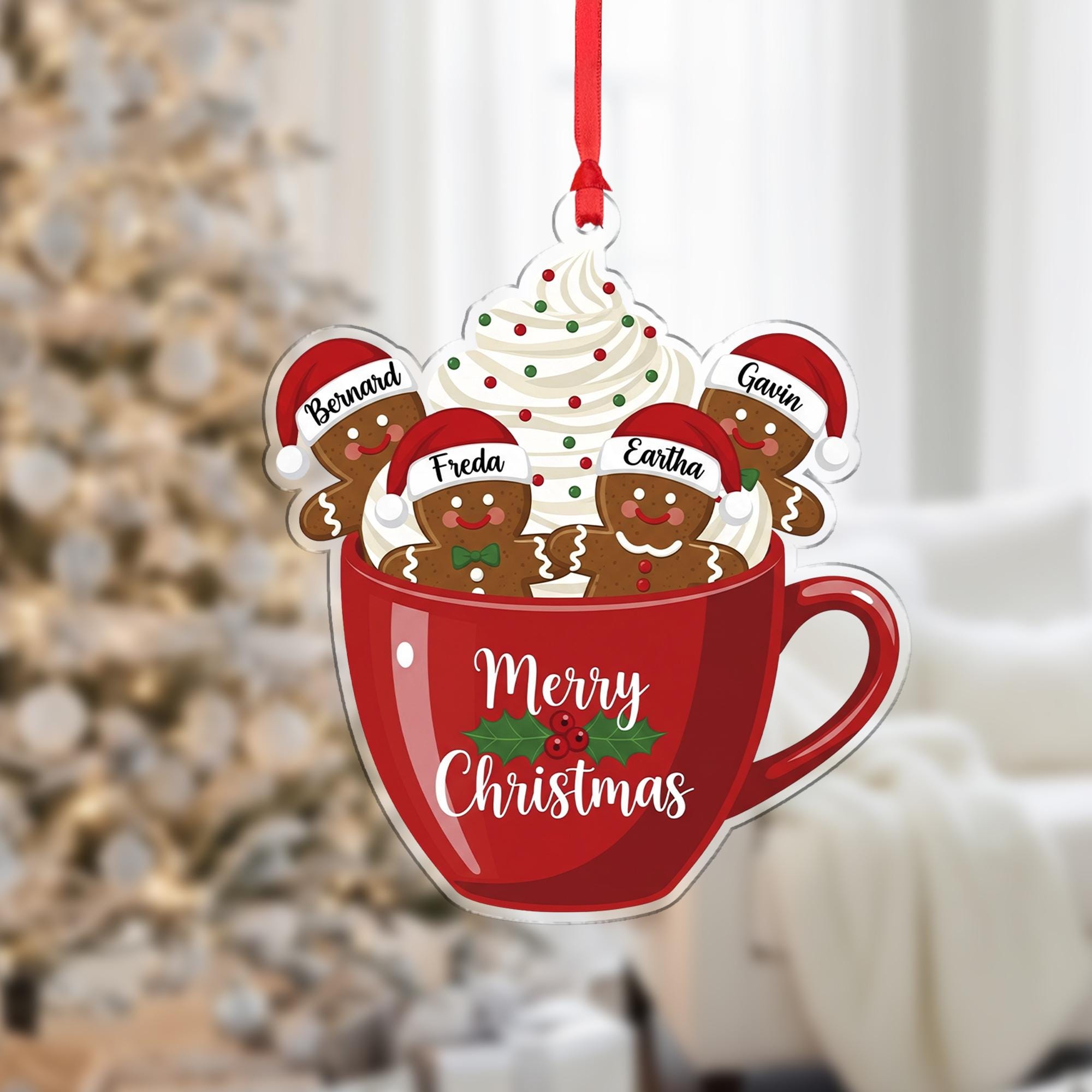 Personalized Gingerbread Family Ornament: Custom Cup Christmas Ornament