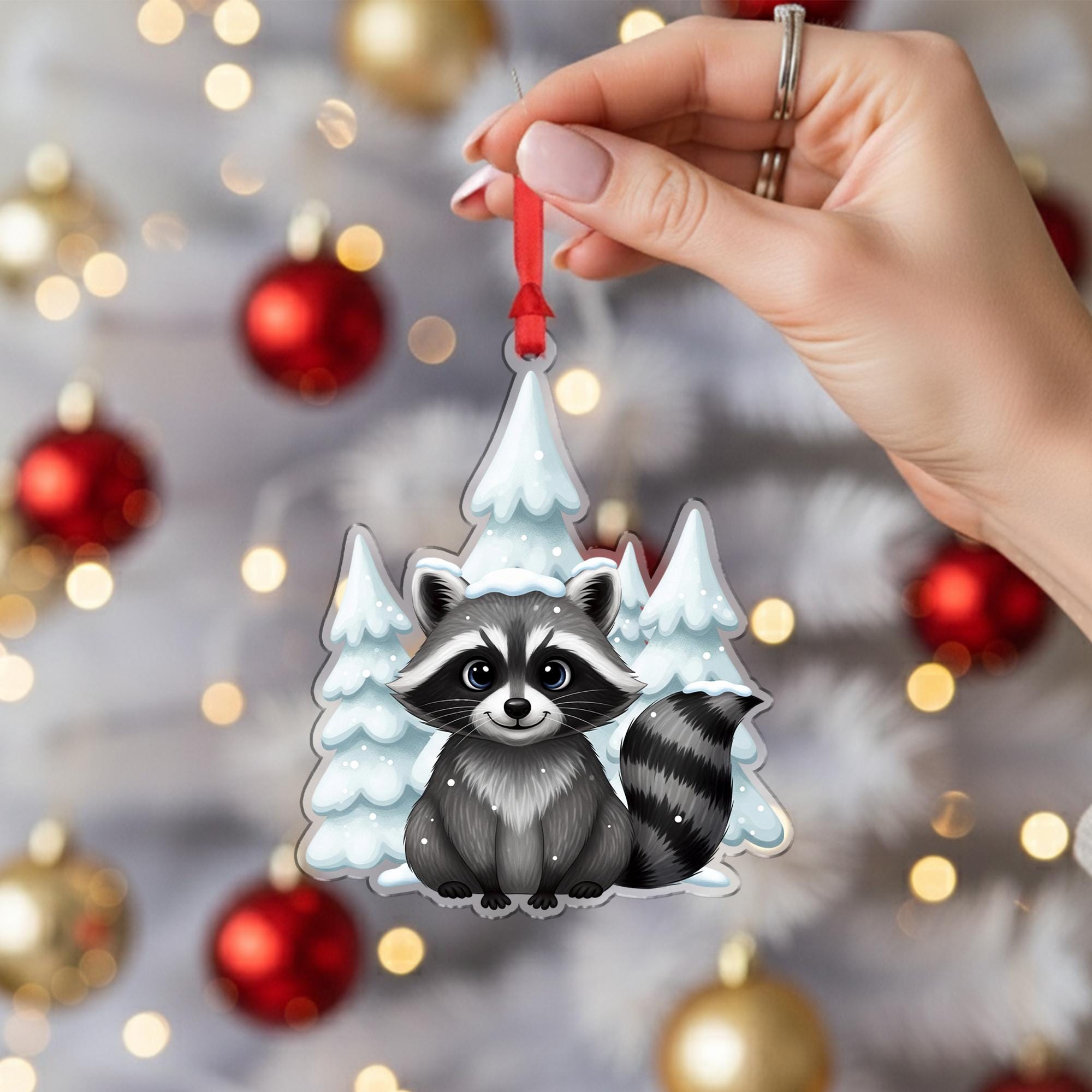 Raccoon Christmas Ornament: Rustic Wildlife Xmas Gift