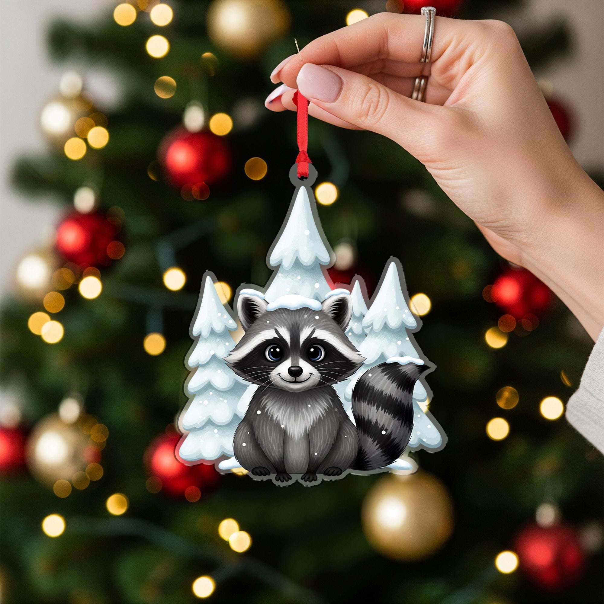 Raccoon Christmas Ornament: Rustic Wildlife Xmas Gift