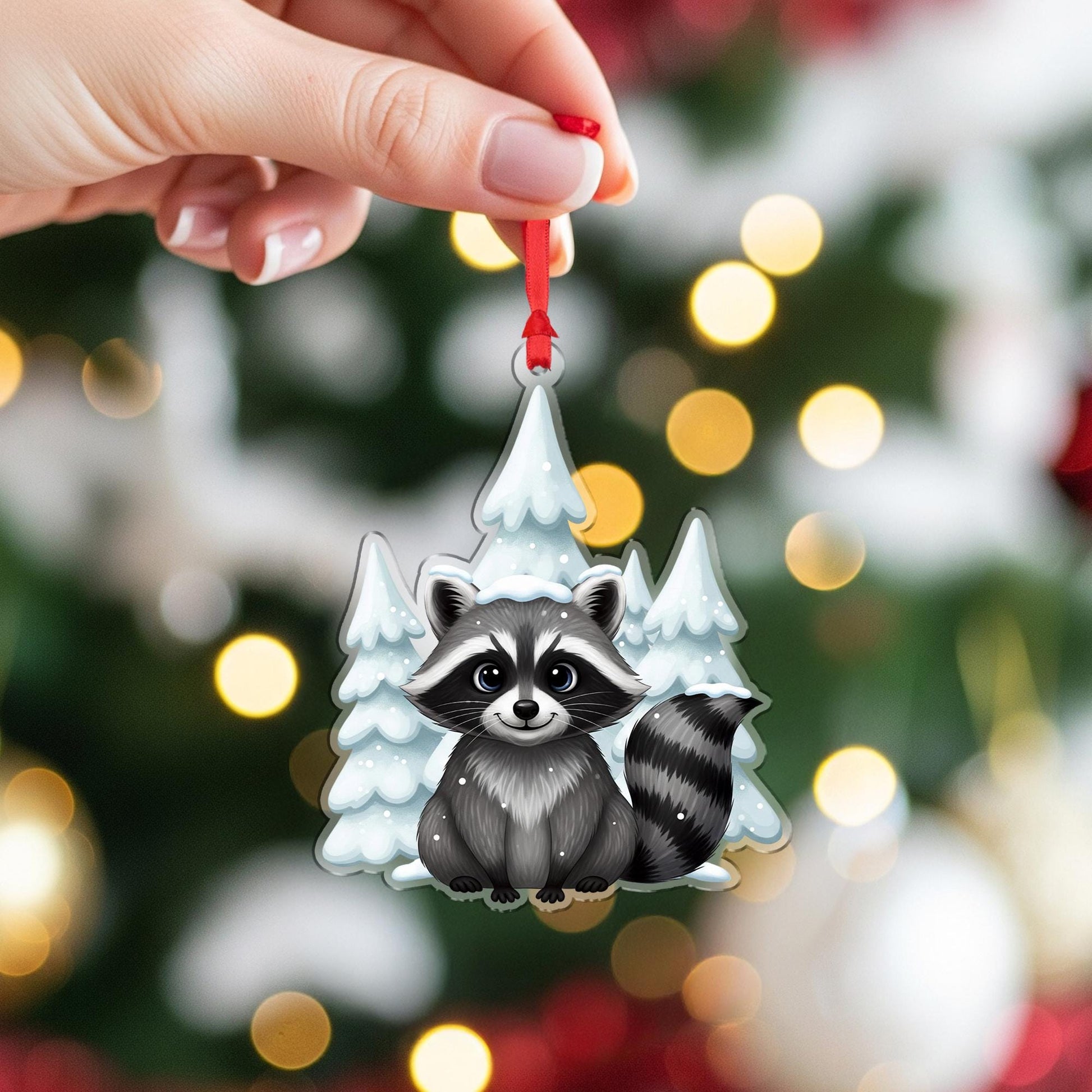 Raccoon Christmas Ornament: Rustic Wildlife Xmas Gift