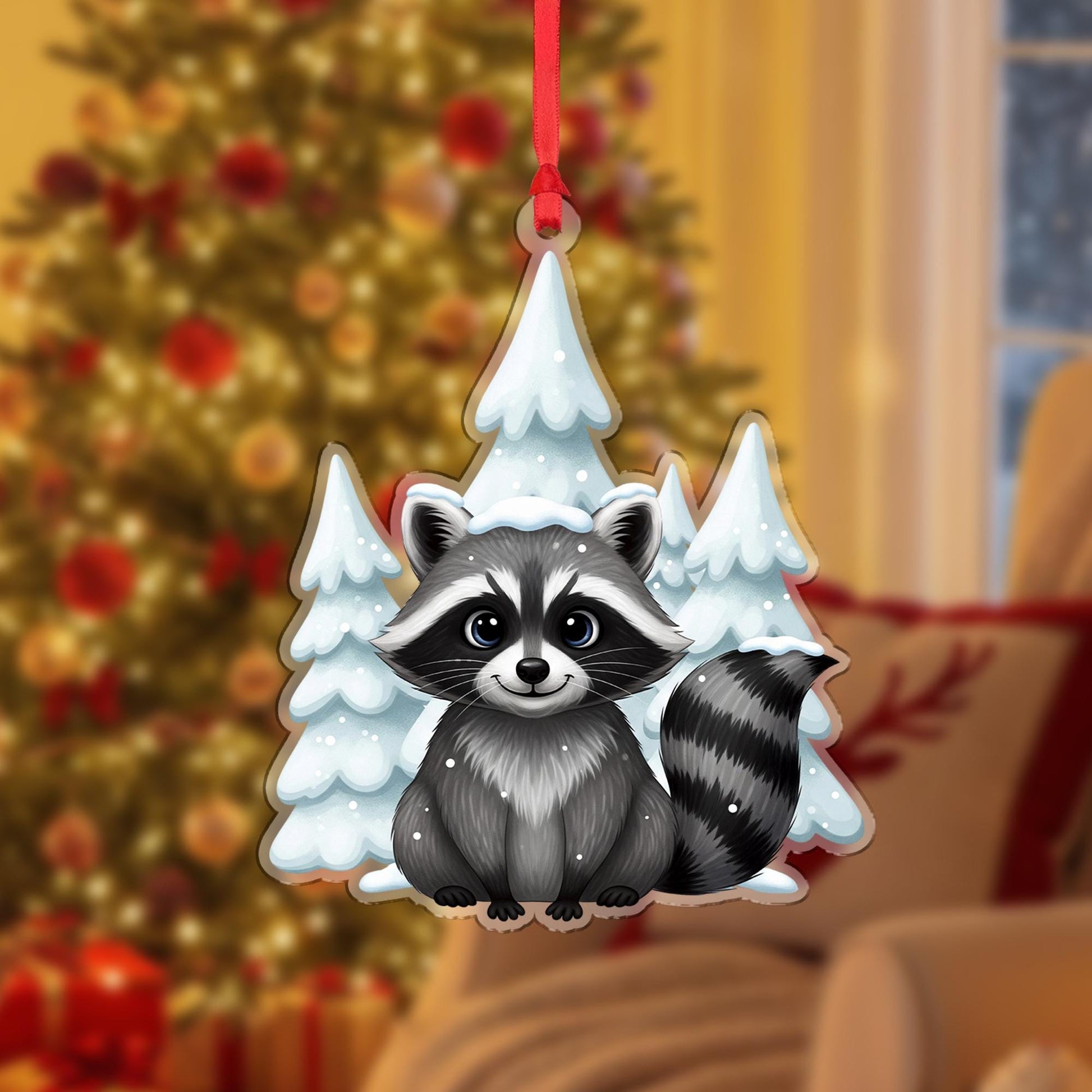 Raccoon Christmas Ornament: Rustic Wildlife Xmas Gift