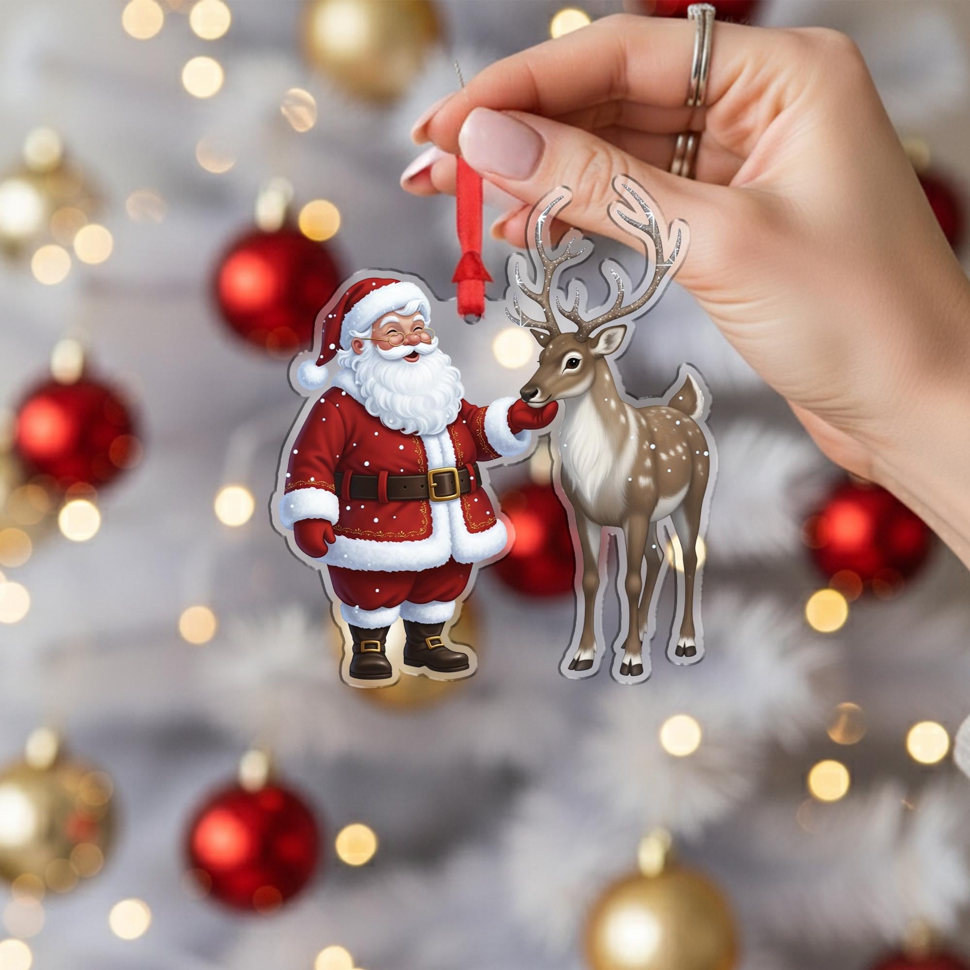 Santa and Reindeer Ornament: Christmas Tree Decoration