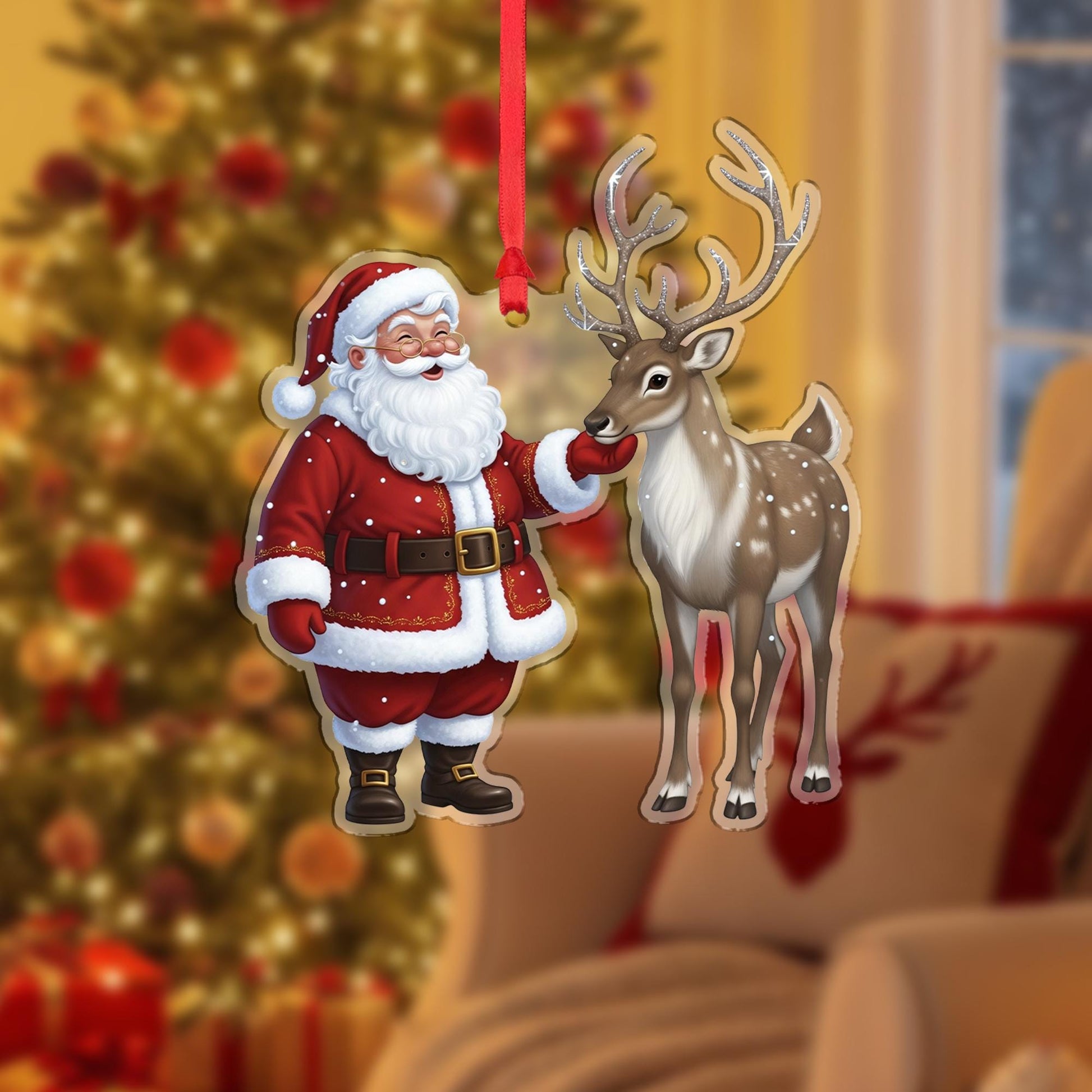 Santa and Reindeer Ornament: Christmas Tree Decoration