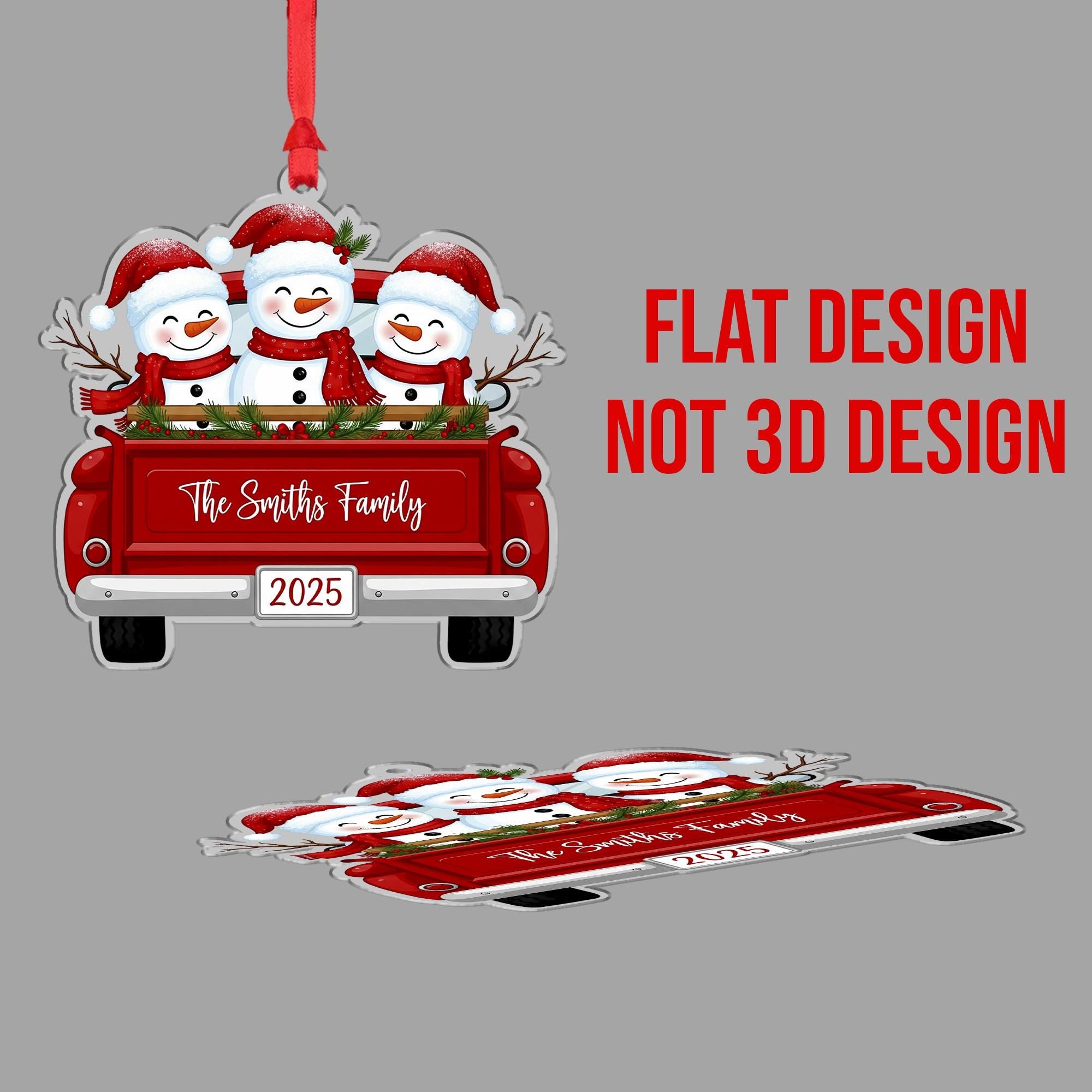 Personalized Snowman Family Ornament: Custom Red Truck Christmas Decoration