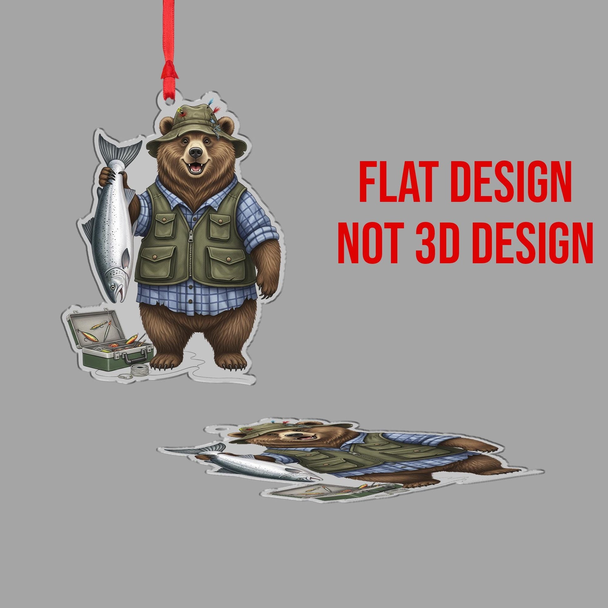 Fishing Bear Acrylic Ornament, Nature Cabin Decor