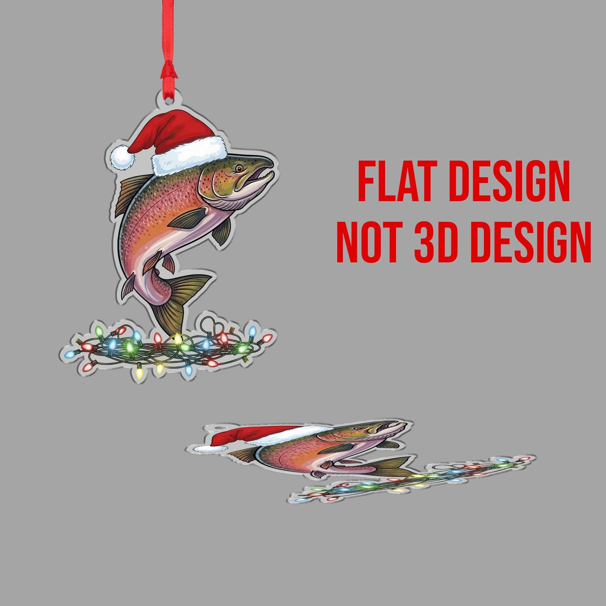 Christmas Fish Ornament, Trout Holiday Decor with Santa Hat