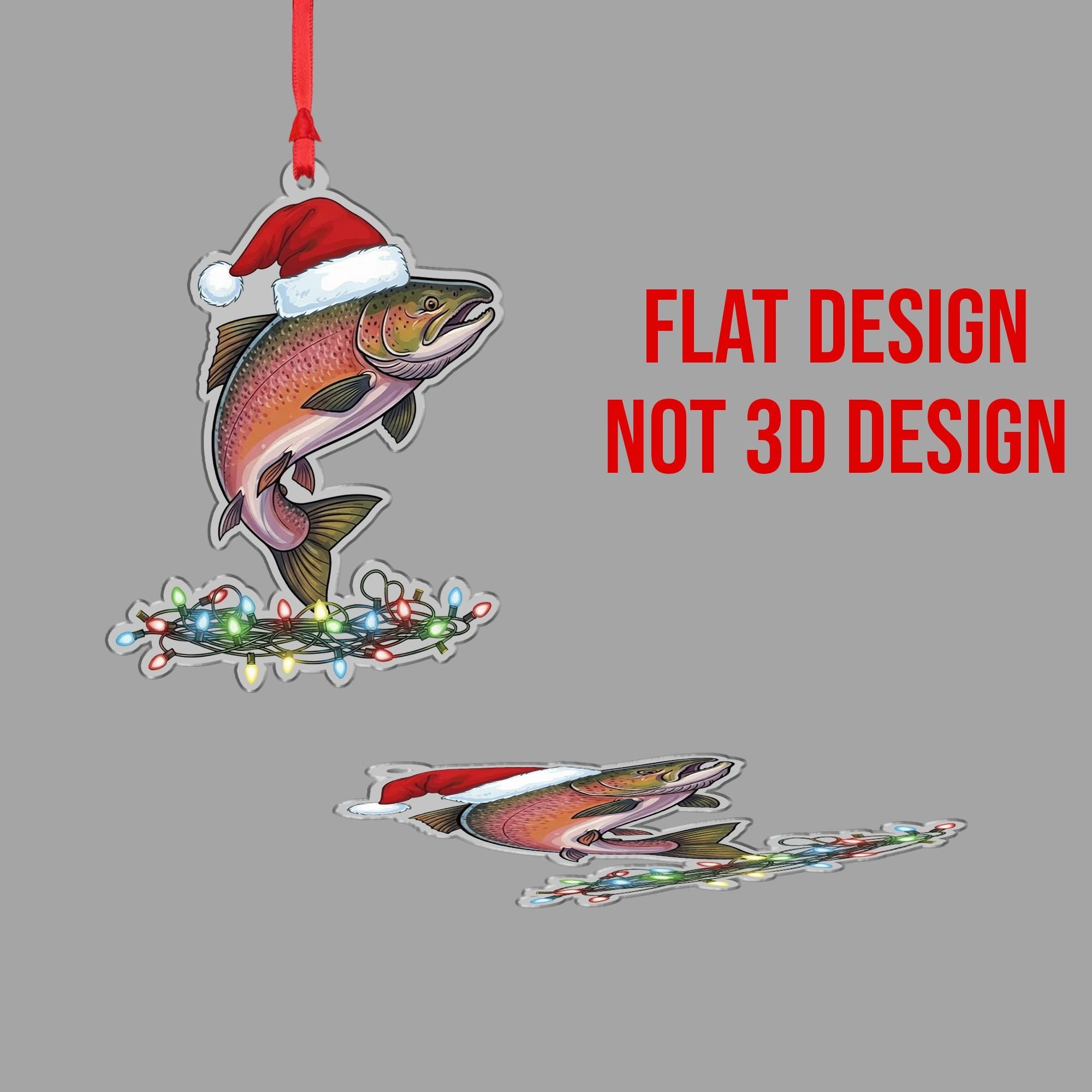 Christmas Fish Ornament, Trout Holiday Decor with Santa Hat