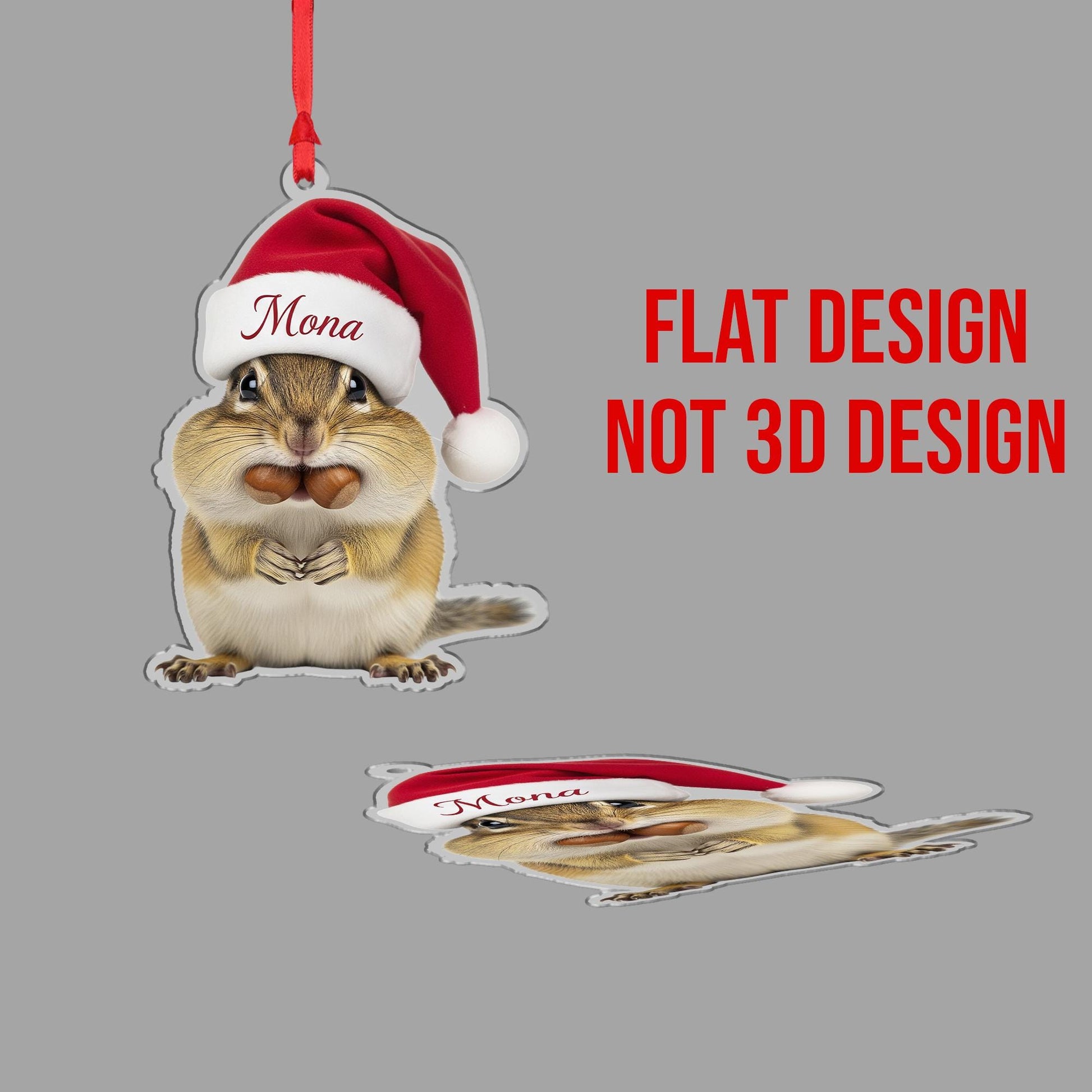 Personalized Chipmunk Ornament, Custom Christmas Decoration with Santa Hat
