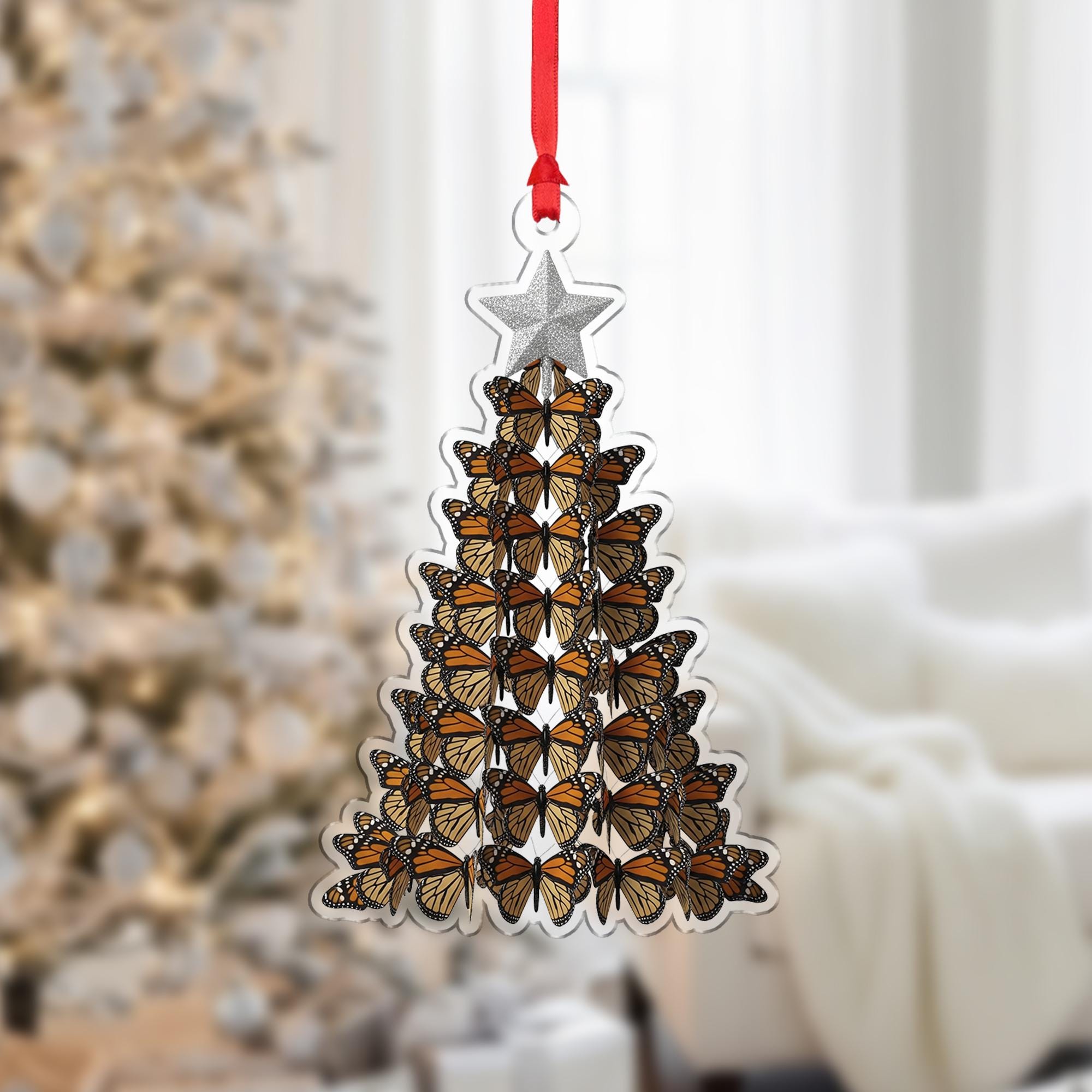 Butterfly Christmas Tree Ornament, Monarch Holiday Decoration with Star Topper