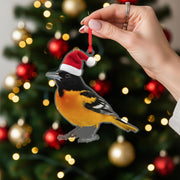 Baltimore Oriole Ornament, Bird Christmas Decoration with Santa Hat