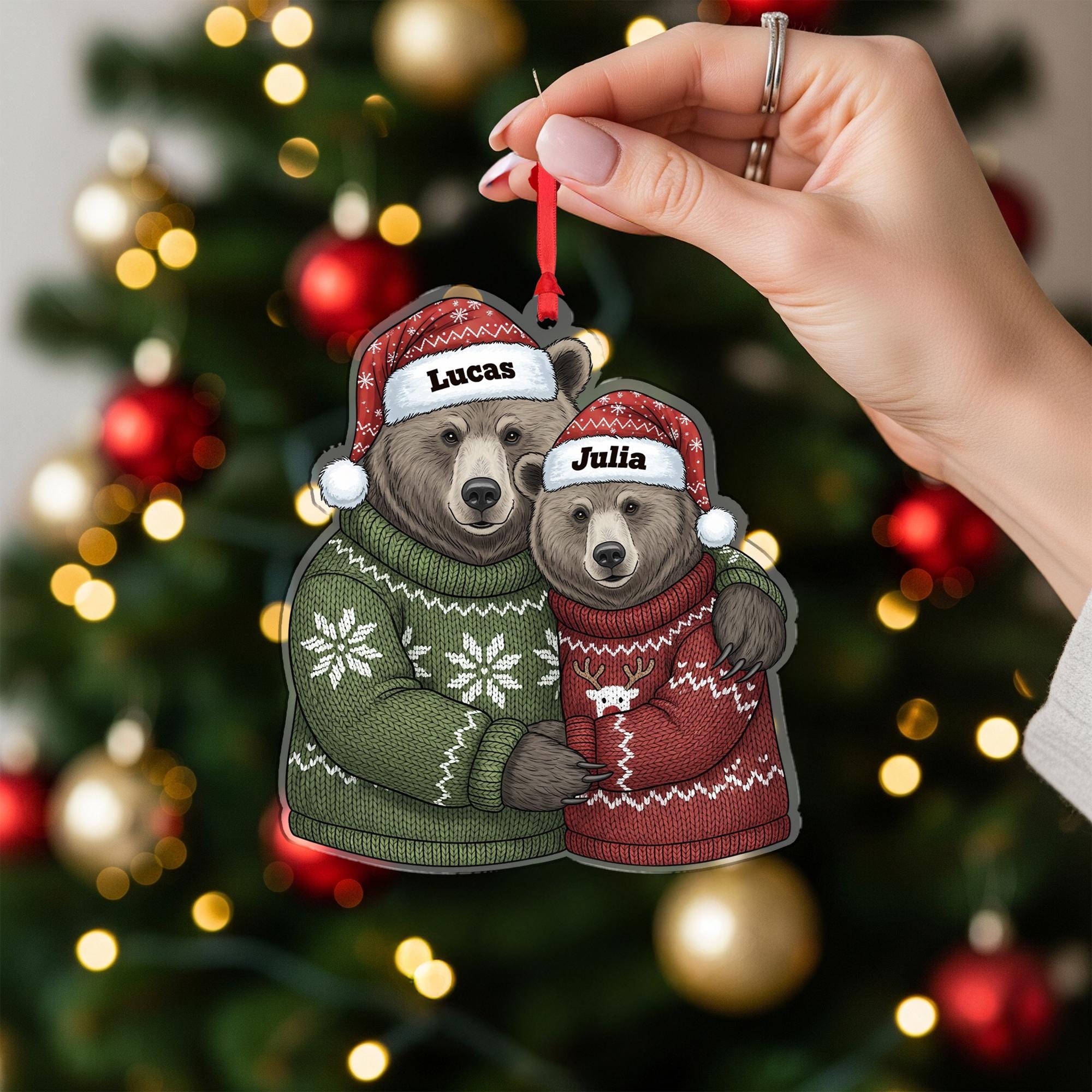 Personalized Bear Couple Ornament, Custom Christmas Decoration with Names