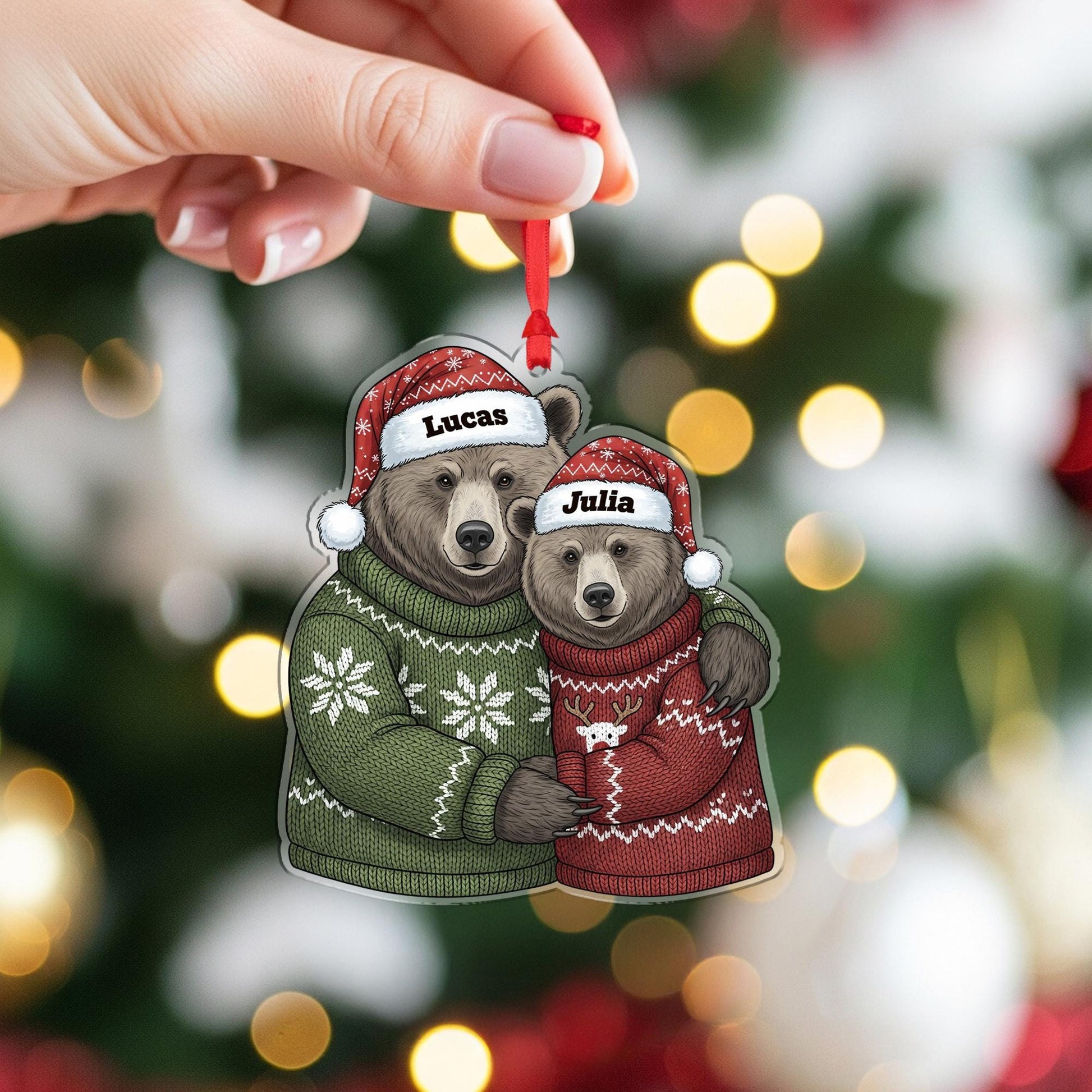 Personalized Bear Couple Ornament, Custom Christmas Decoration with Names