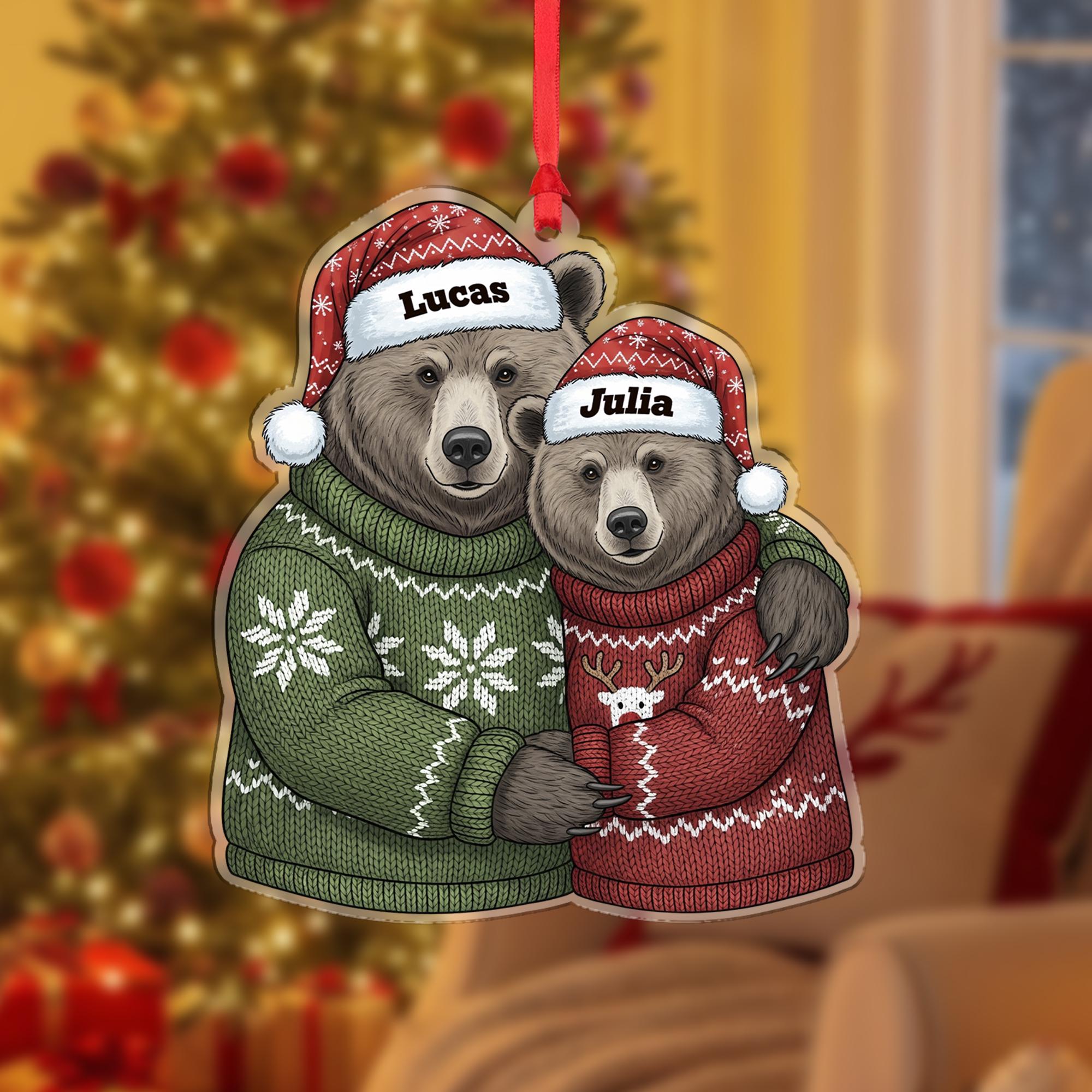 Personalized Bear Couple Ornament, Custom Christmas Decoration with Names