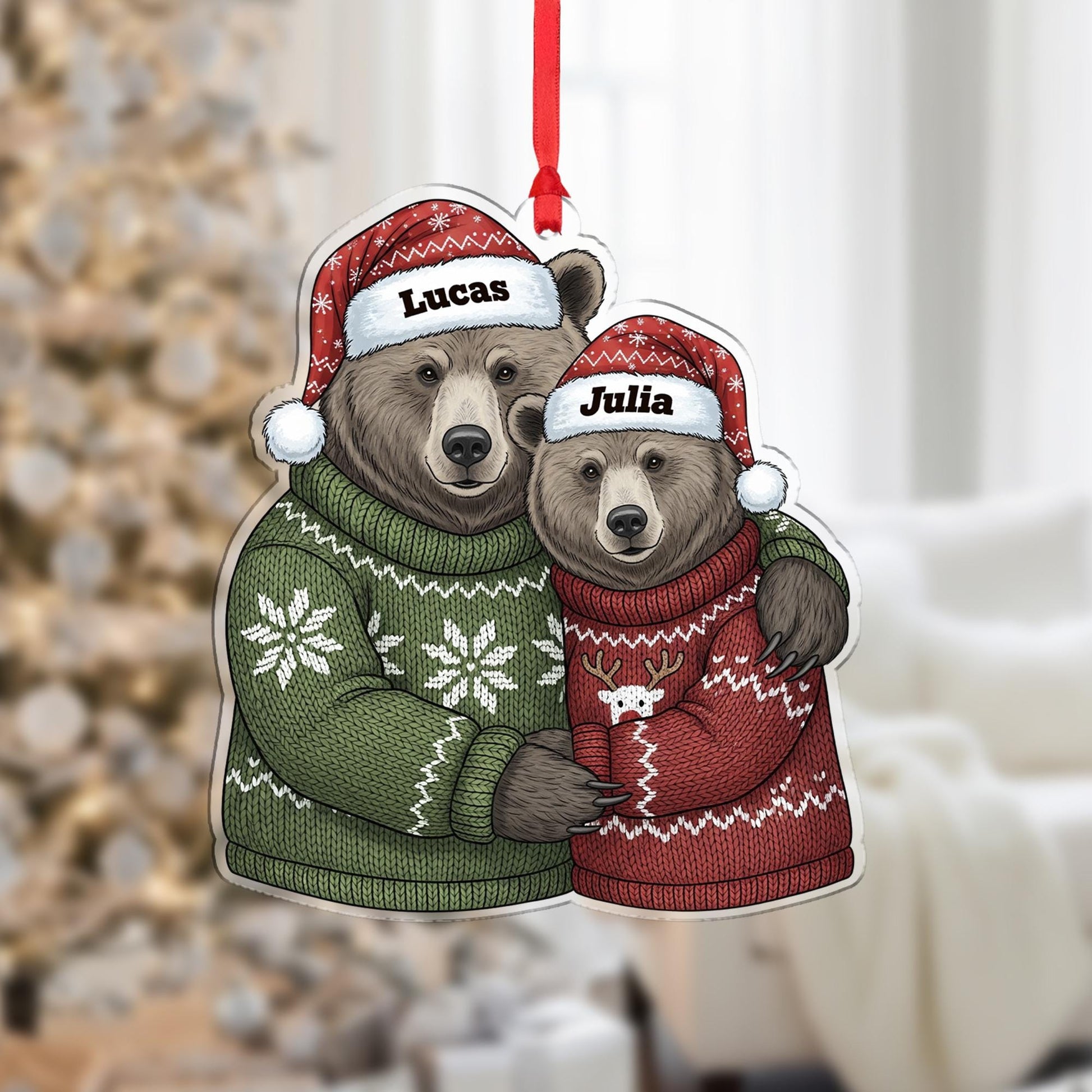 Personalized Bear Couple Ornament, Custom Christmas Decoration with Names