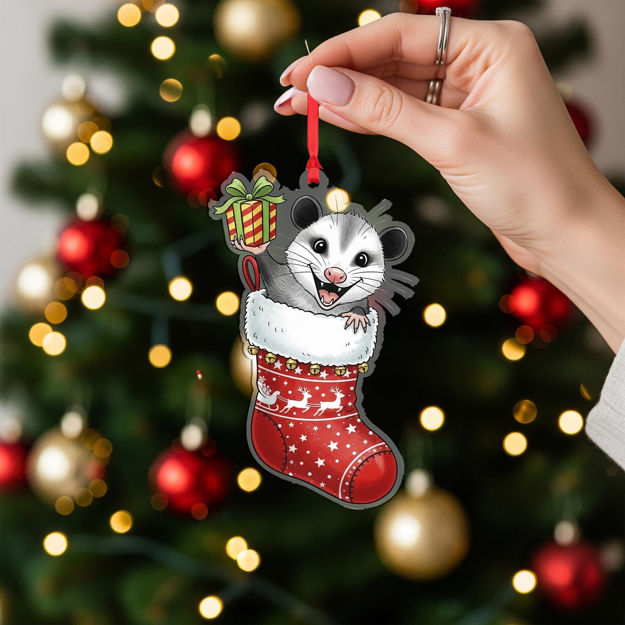 Possum Christmas Ornament: Double-Sided Holiday Stocking Decoration