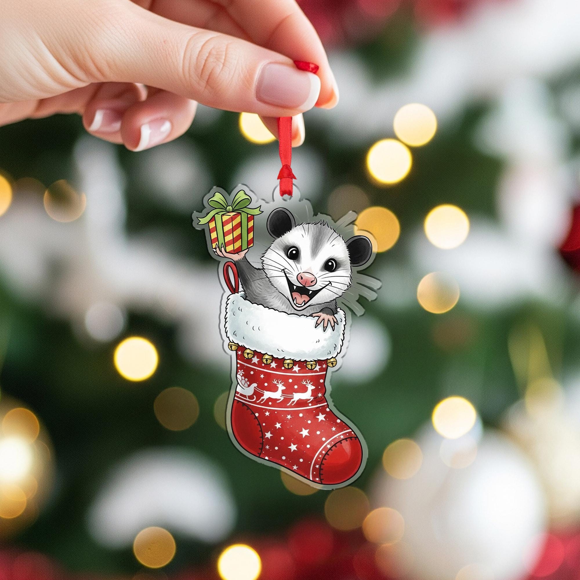 Possum Christmas Ornament: Double-Sided Holiday Stocking Decoration