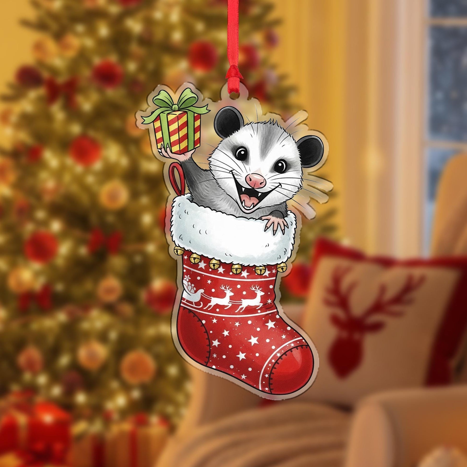 Possum Christmas Ornament: Double-Sided Holiday Stocking Decoration