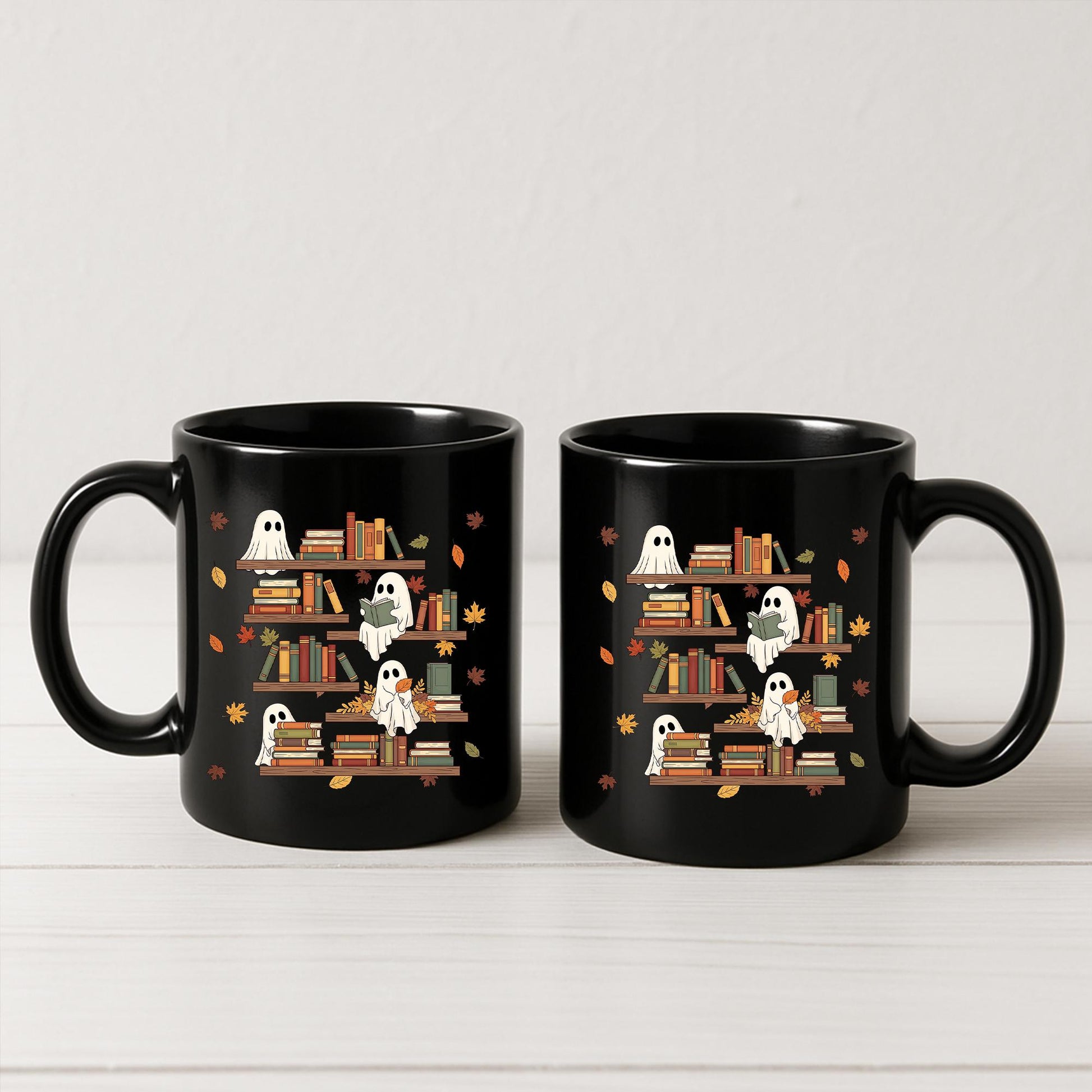 Ghost Reading Books Mug, Spooky Season Mug, Librarian Gift, Halloween Gift, Book Lover Mug, Cute Ghost Decor, Fall Coffee Cup