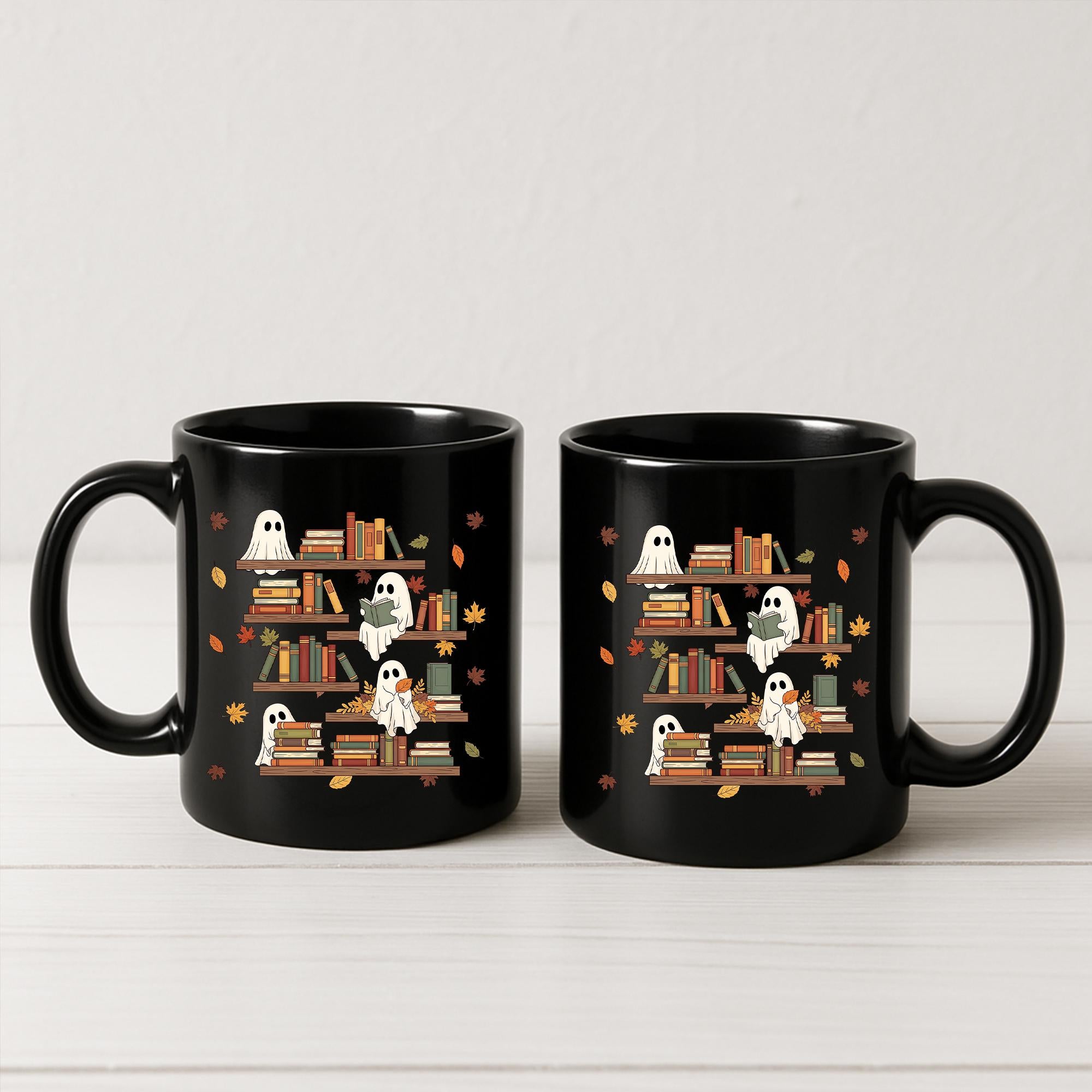 Ghost Reading Books Mug, Spooky Season Mug, Librarian Gift, Halloween Gift, Book Lover Mug, Cute Ghost Decor, Fall Coffee Cup