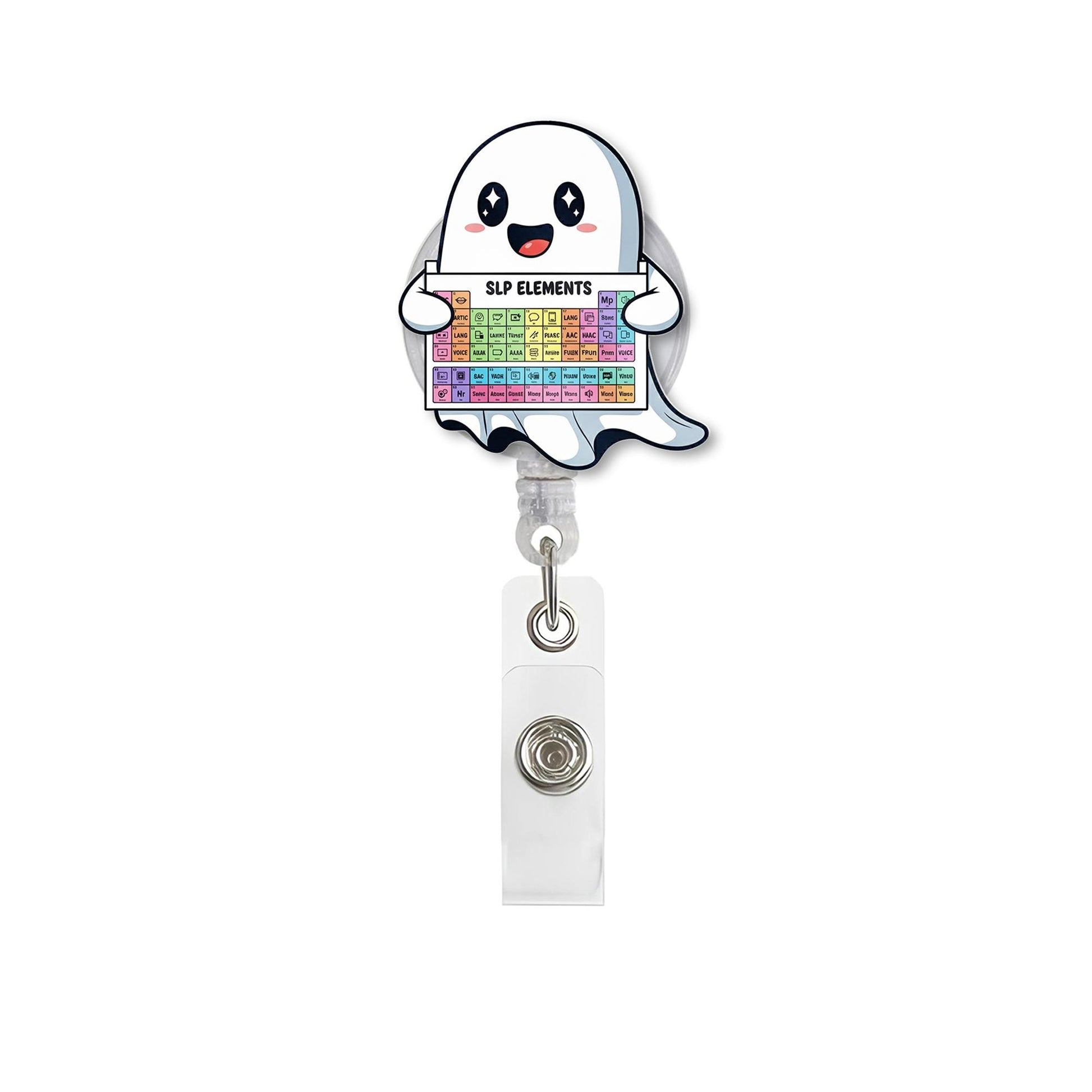 SLP Ghost Badge Reel, Speech Pathologist Gift, SLP Holder, SLP Elements Badge, Retractable Badge Reel, Cute Ghost Gift