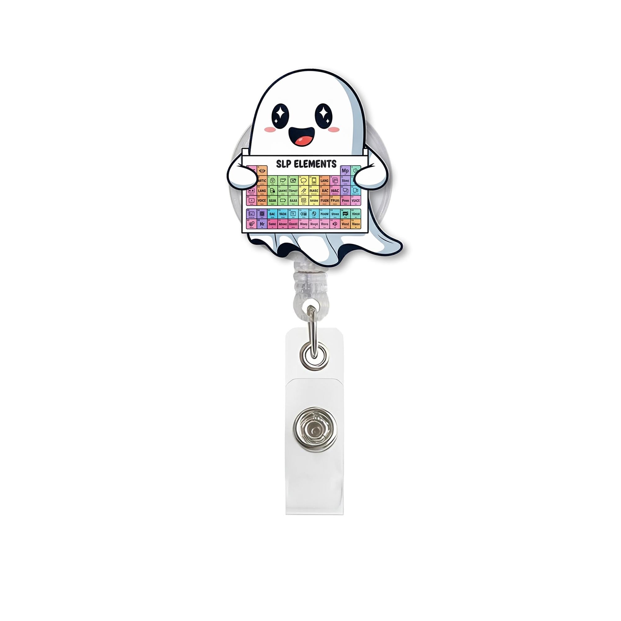 SLP Ghost Badge Reel, Speech Pathologist Gift, SLP Holder, SLP Elements Badge, Retractable Badge Reel, Cute Ghost Gift