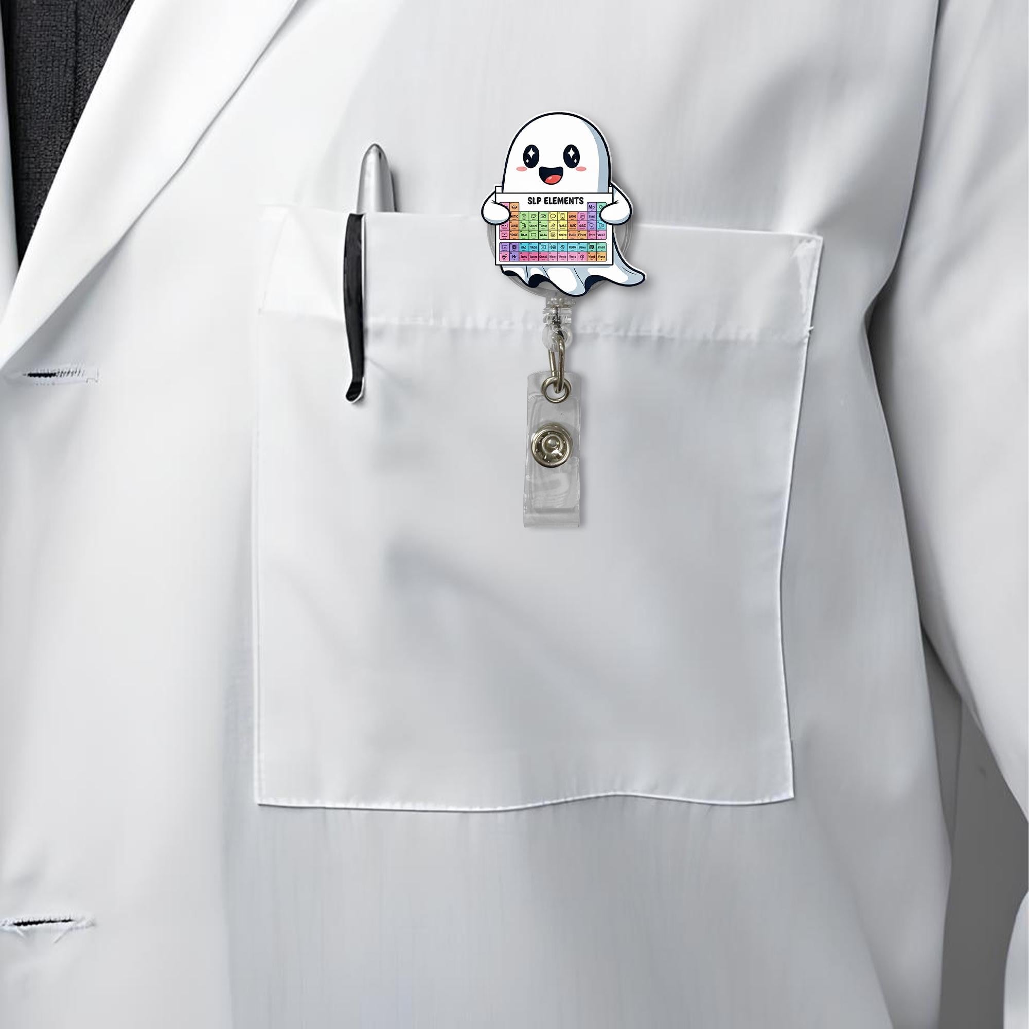SLP Ghost Badge Reel, Speech Pathologist Gift, SLP Holder, SLP Elements Badge, Retractable Badge Reel, Cute Ghost Gift