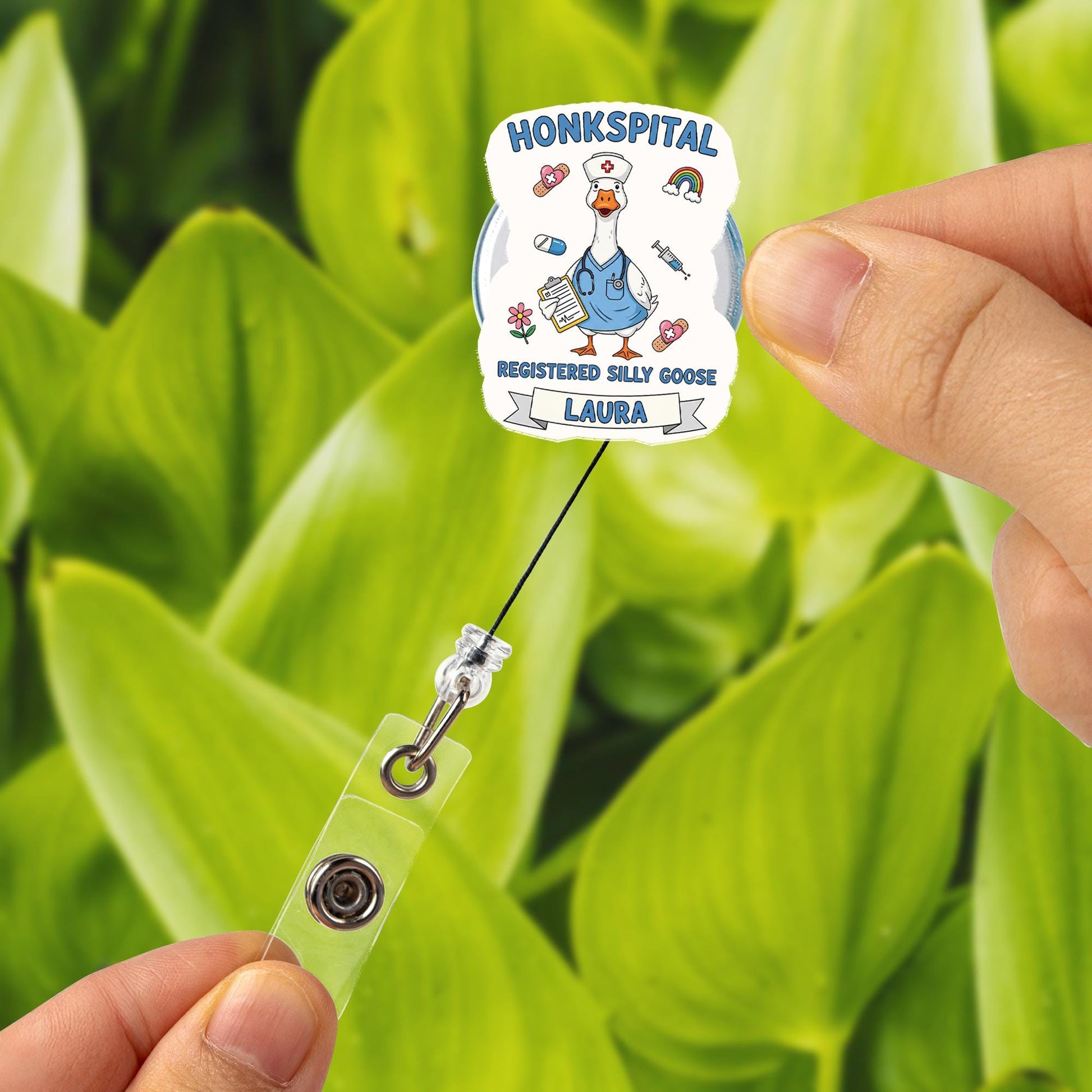 Funny Goose Nurse Badge Reel: Honkspital ID Clip