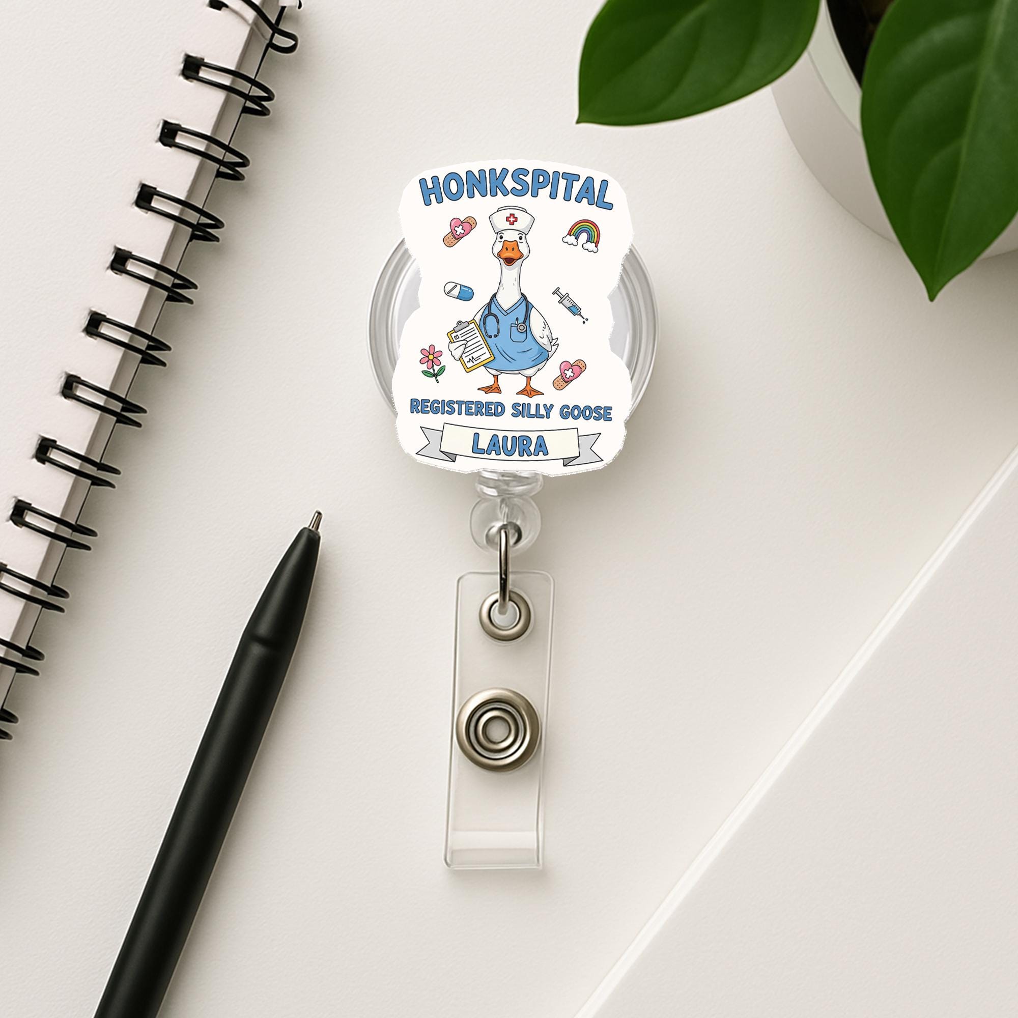 Funny Goose Nurse Badge Reel: Honkspital ID Clip