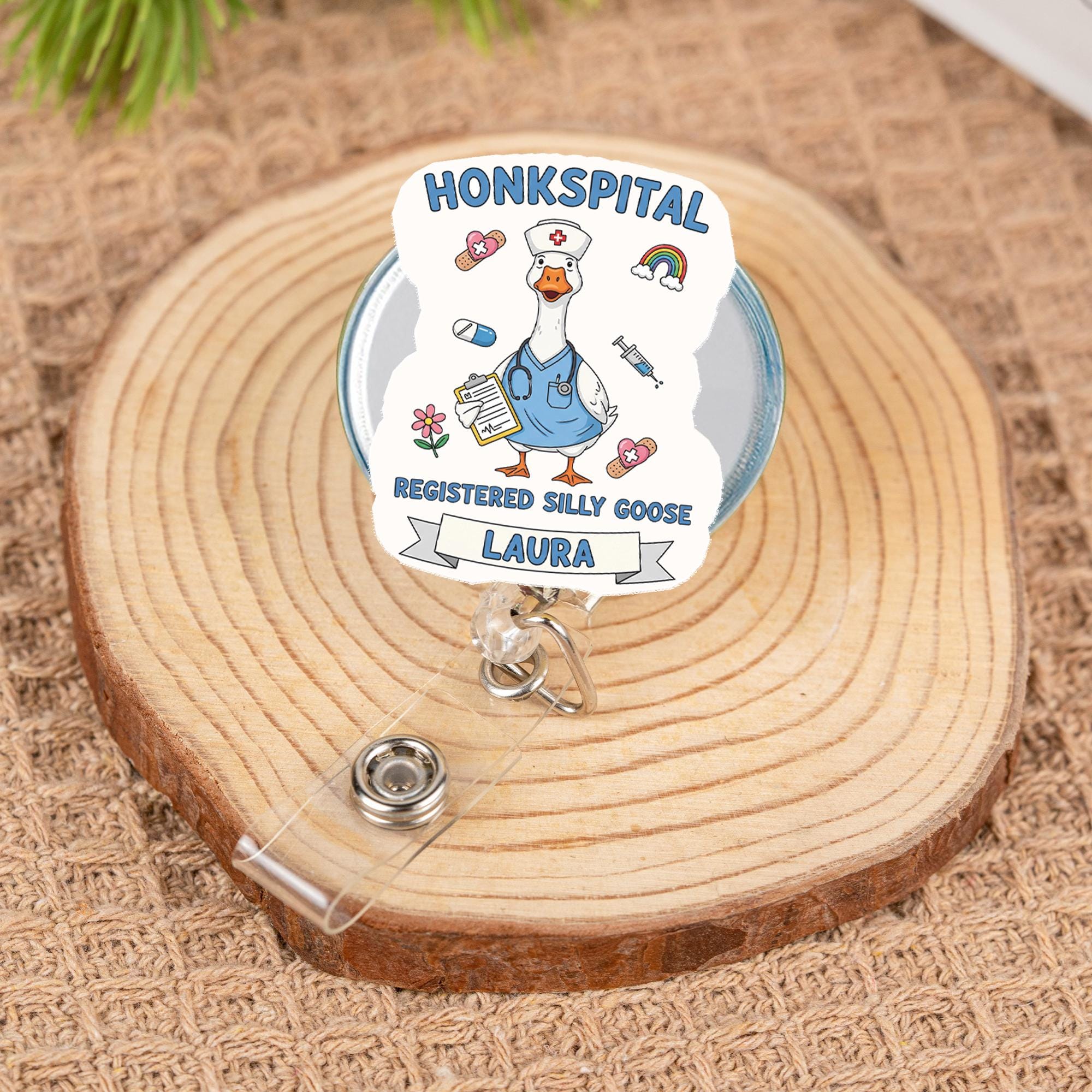 Funny Goose Nurse Badge Reel: Honkspital ID Clip