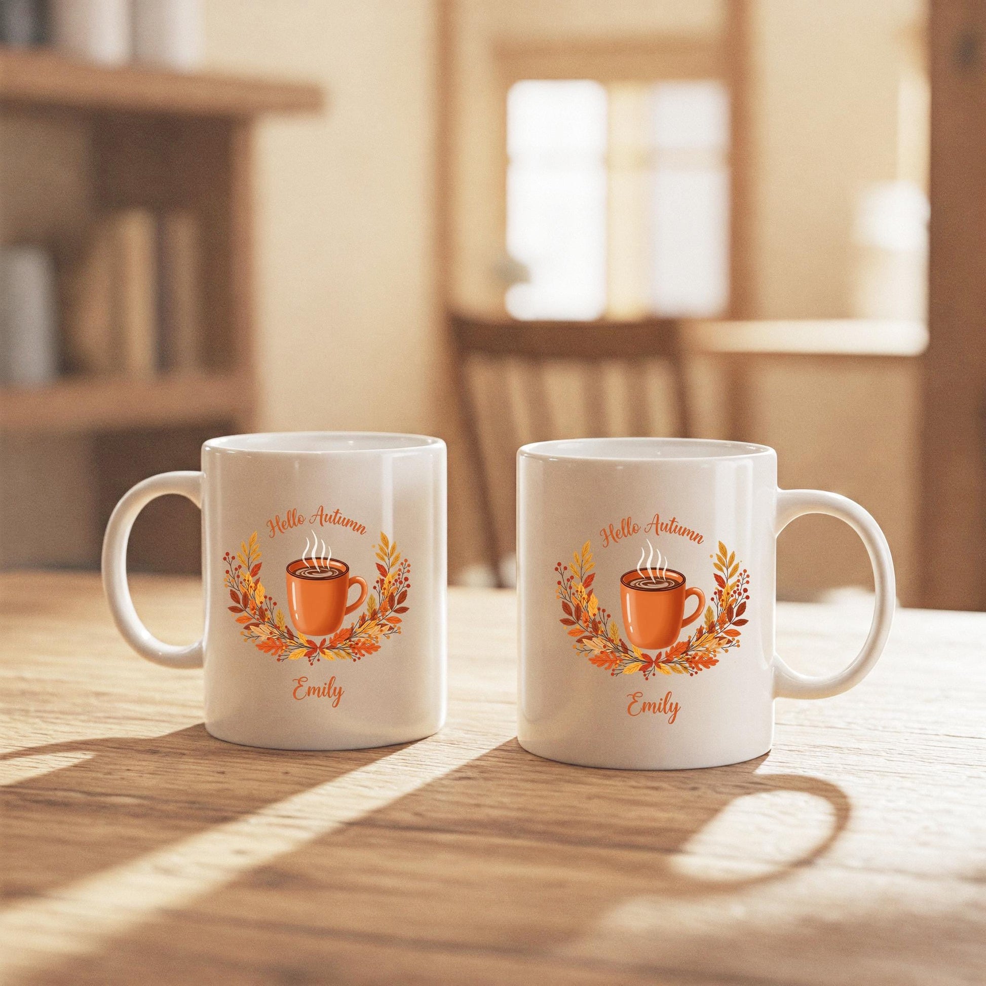 Personalized "Hello Autumn" Mug, Custom Name Fall Mug, Pumpkin Spice Mug, Fall Decor, Unique Halloween Gift, Coffee Lover Gift