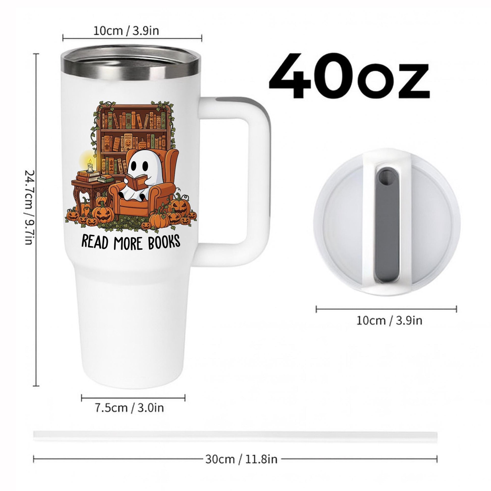 Spooky Ghost Reading Tumbler: Book Lover Halloween Travel Mug