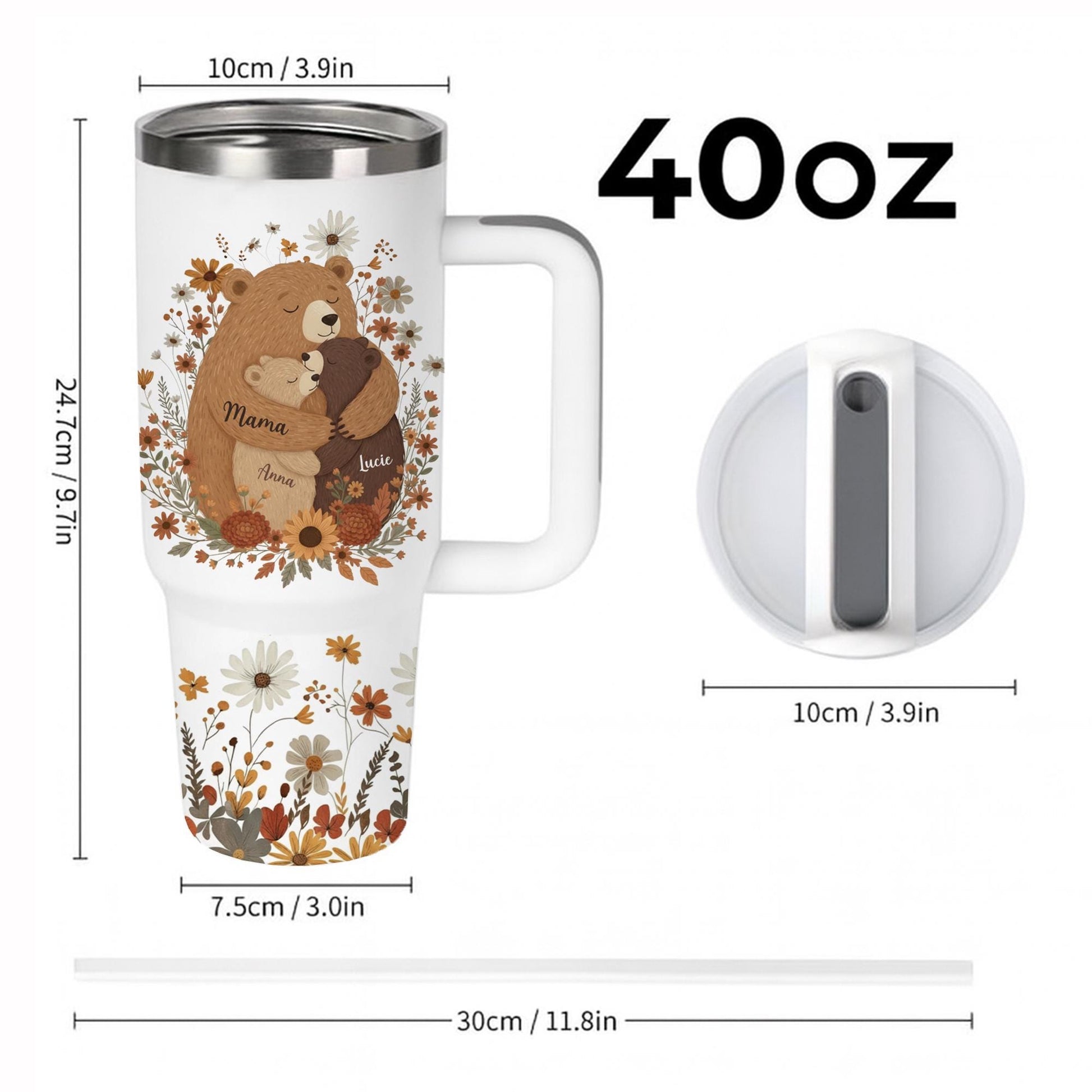 Personalized Mama Bear Tumbler: Boho Wildflower Mom Gift