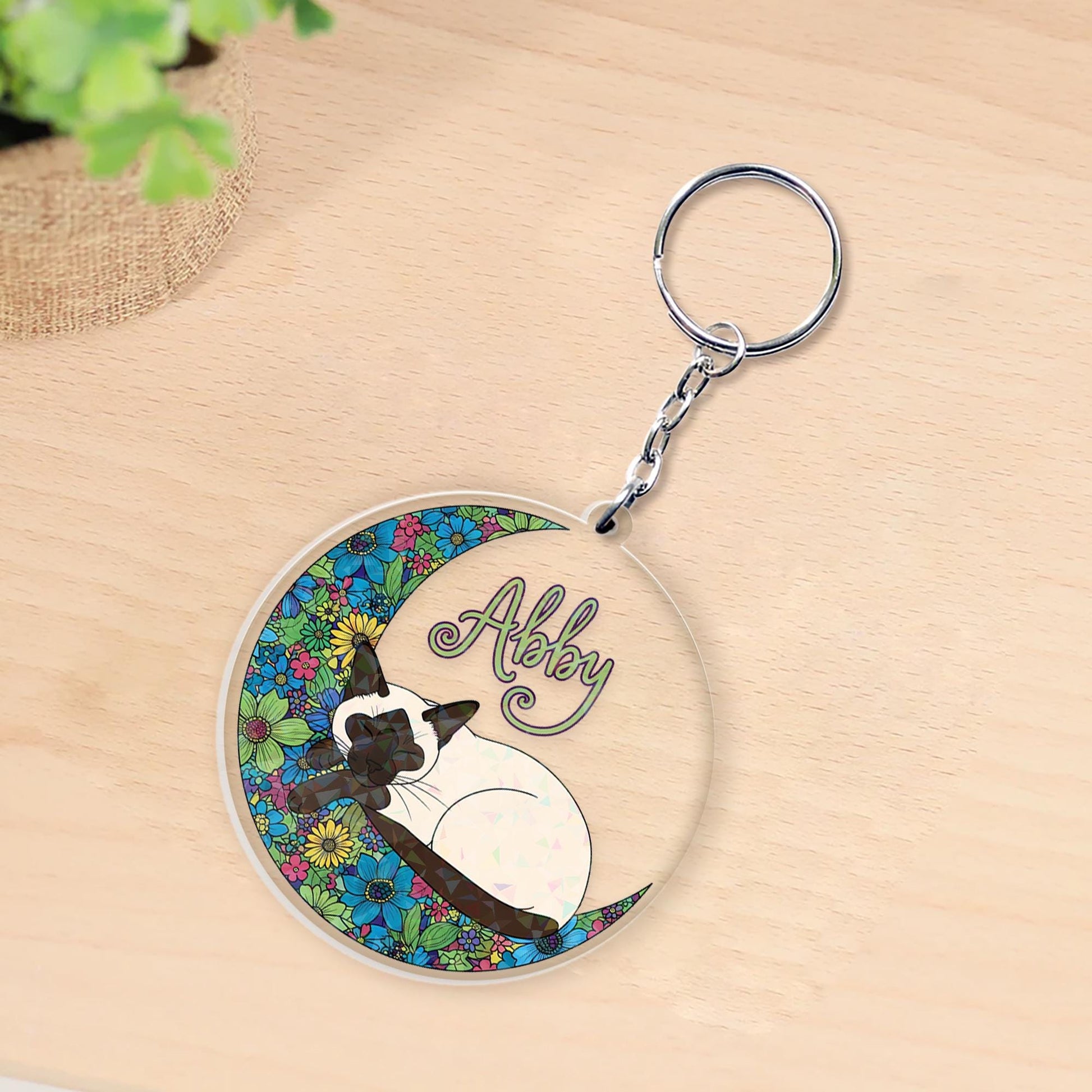 Personalized Siamese Cat Keychain: Custom Name Pet Keyring