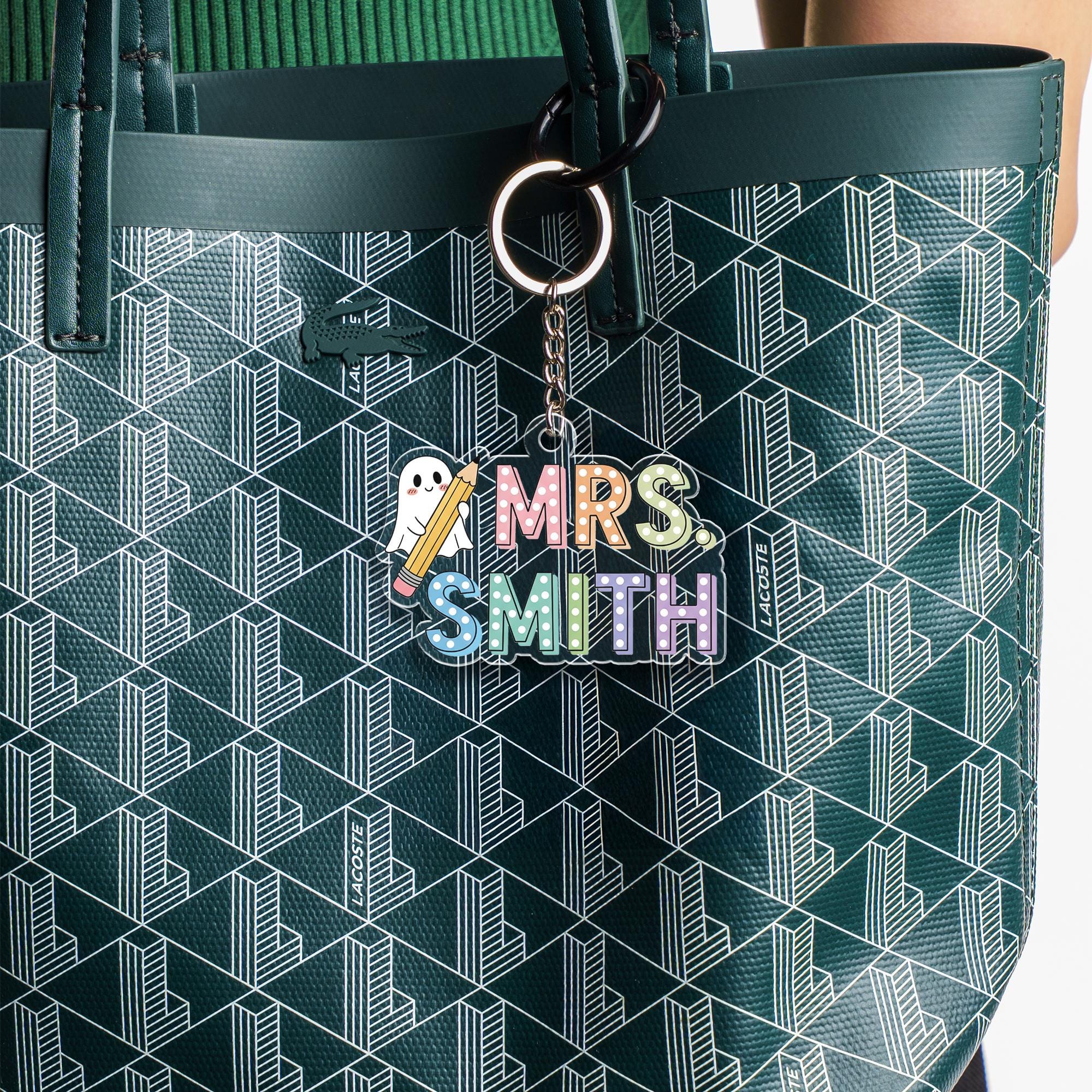 Personalized Teacher Keychain: Acrylic Rainbow Pencil & Ghost Key Ring