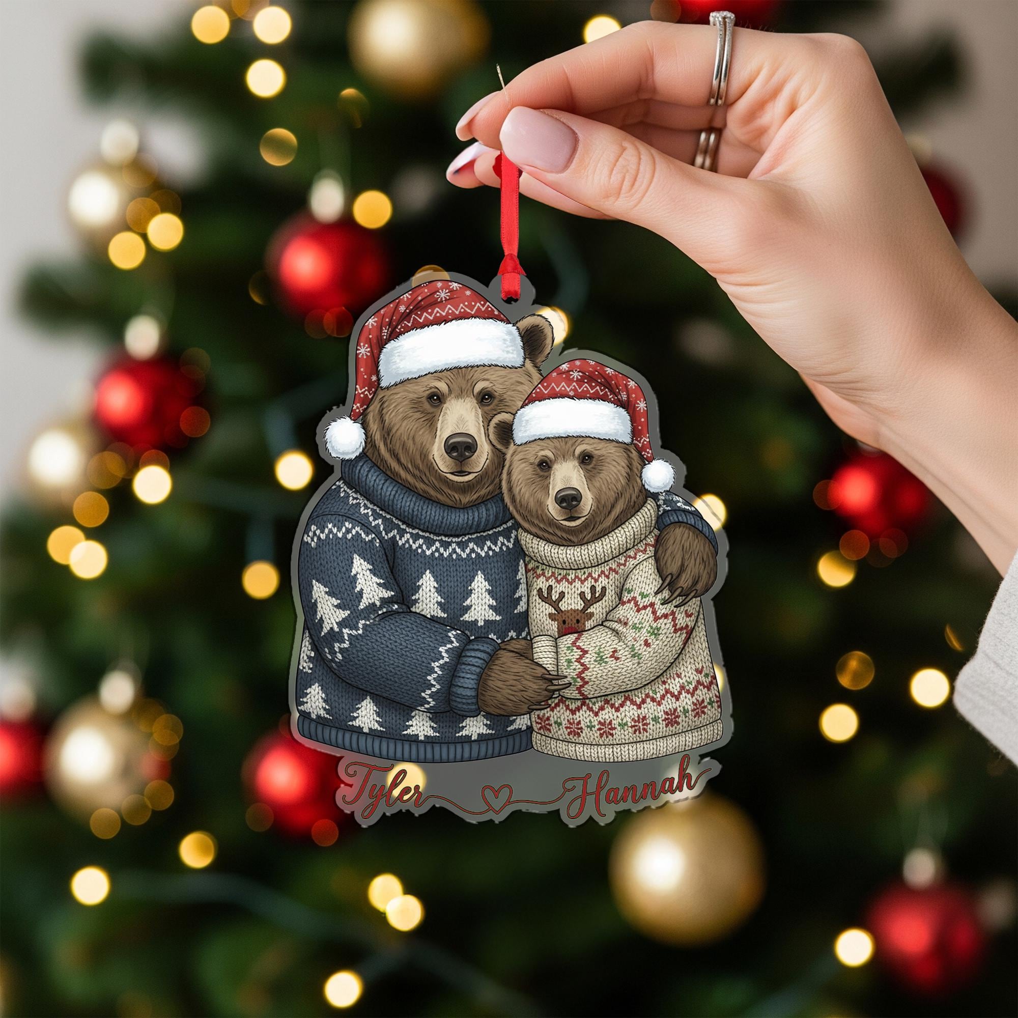 Personalized Bear Couple Ornament: Custom Christmas Tree Decoration