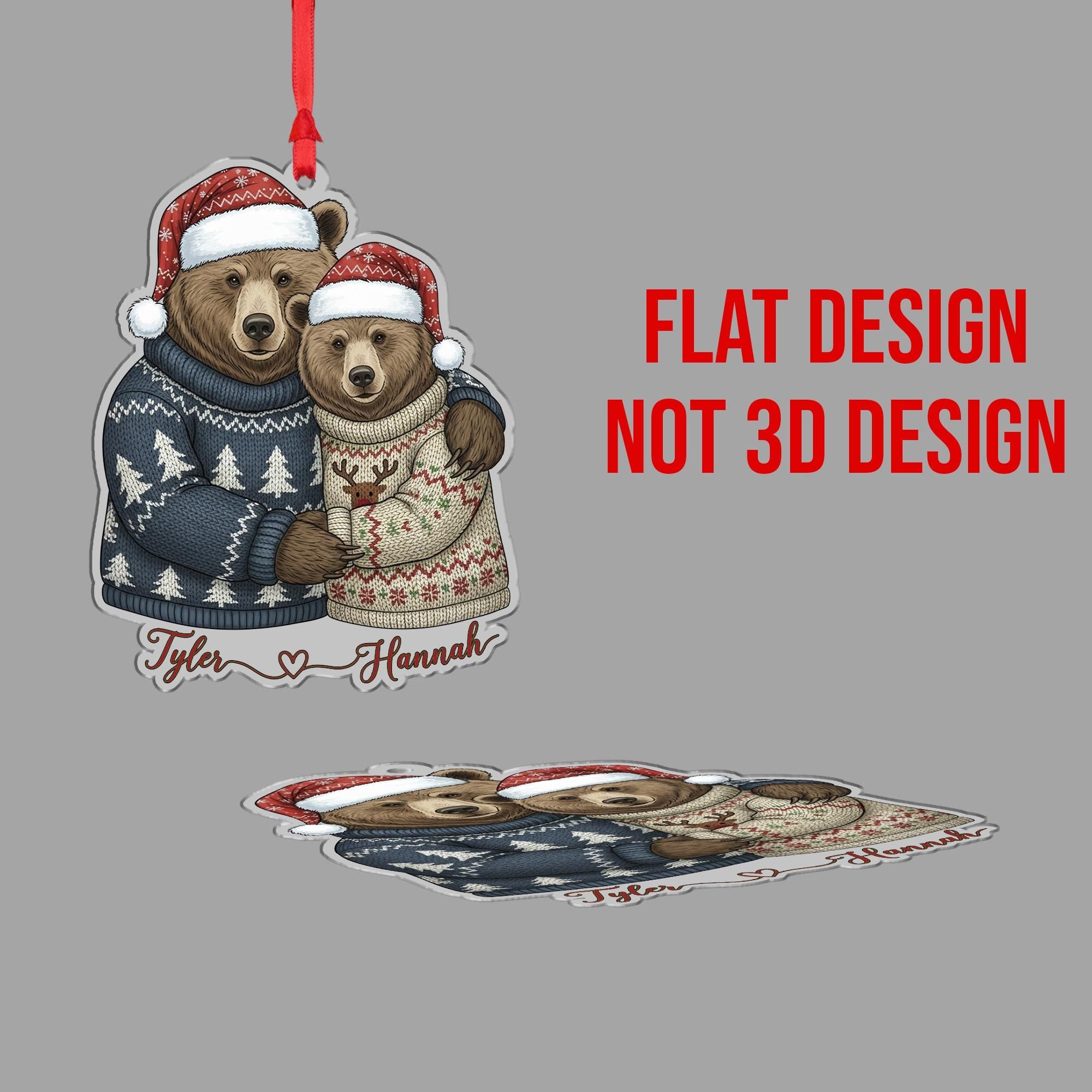 Personalized Bear Couple Ornament: Custom Christmas Tree Decoration
