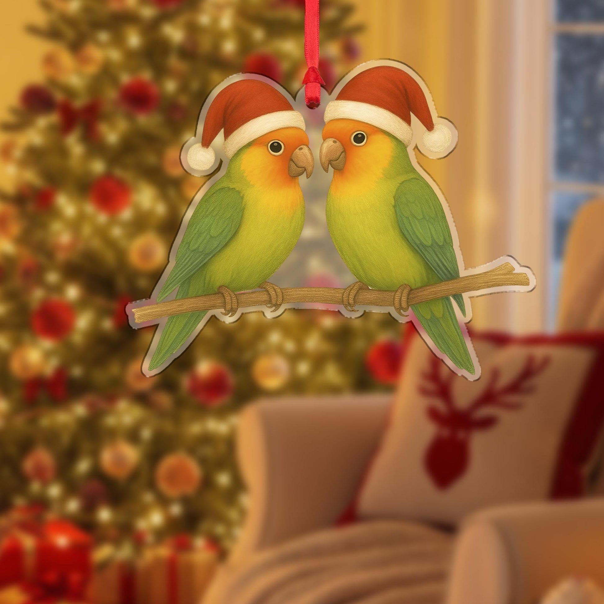 Lovebird Couple Christmas Ornament: Festive Parrot Tree Decoration