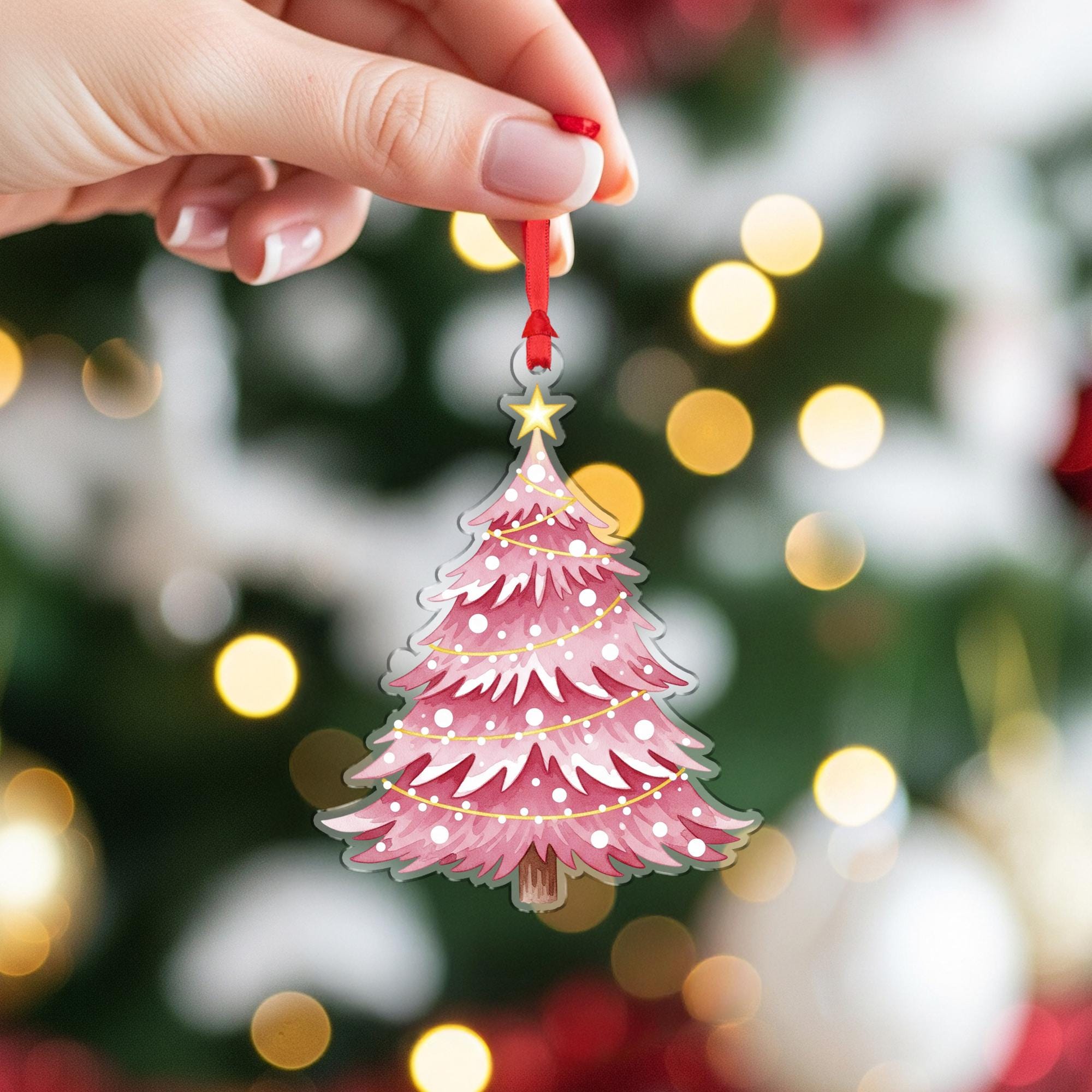 Pink Christmas Tree Ornament: Holiday Tree Hanging Decoration