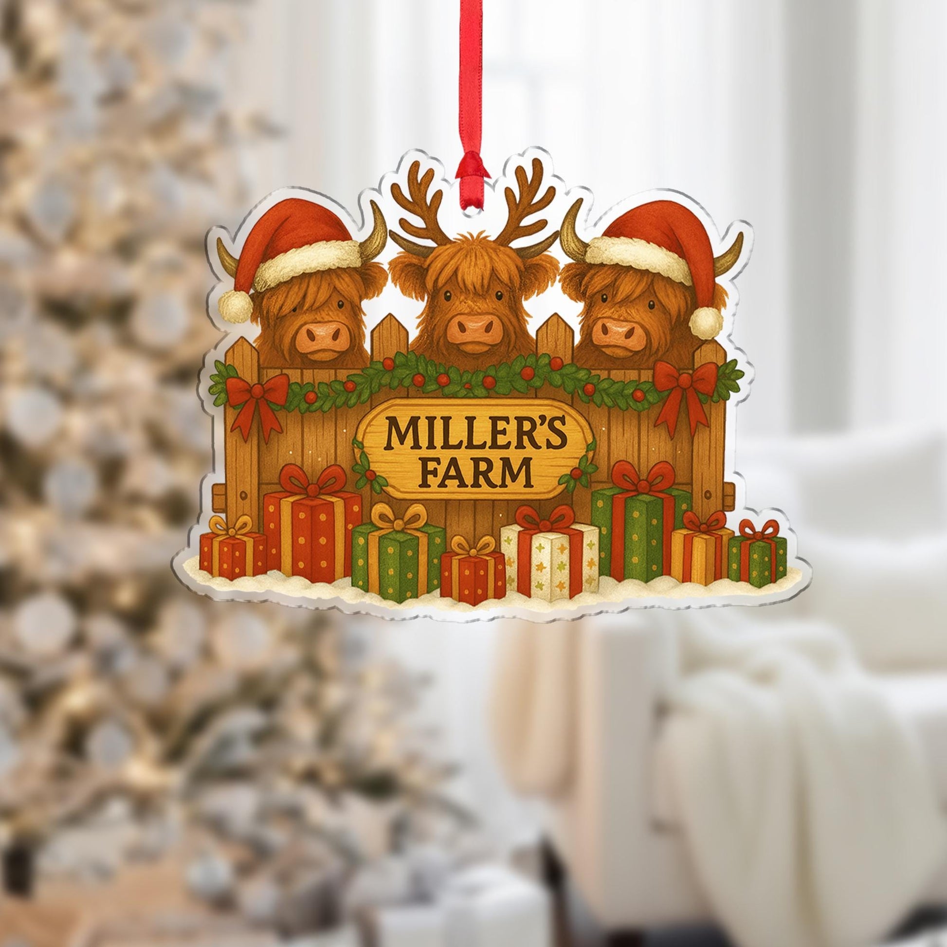 Personalized Highland Cow Ornament: Rustic Farm Christmas Decoration